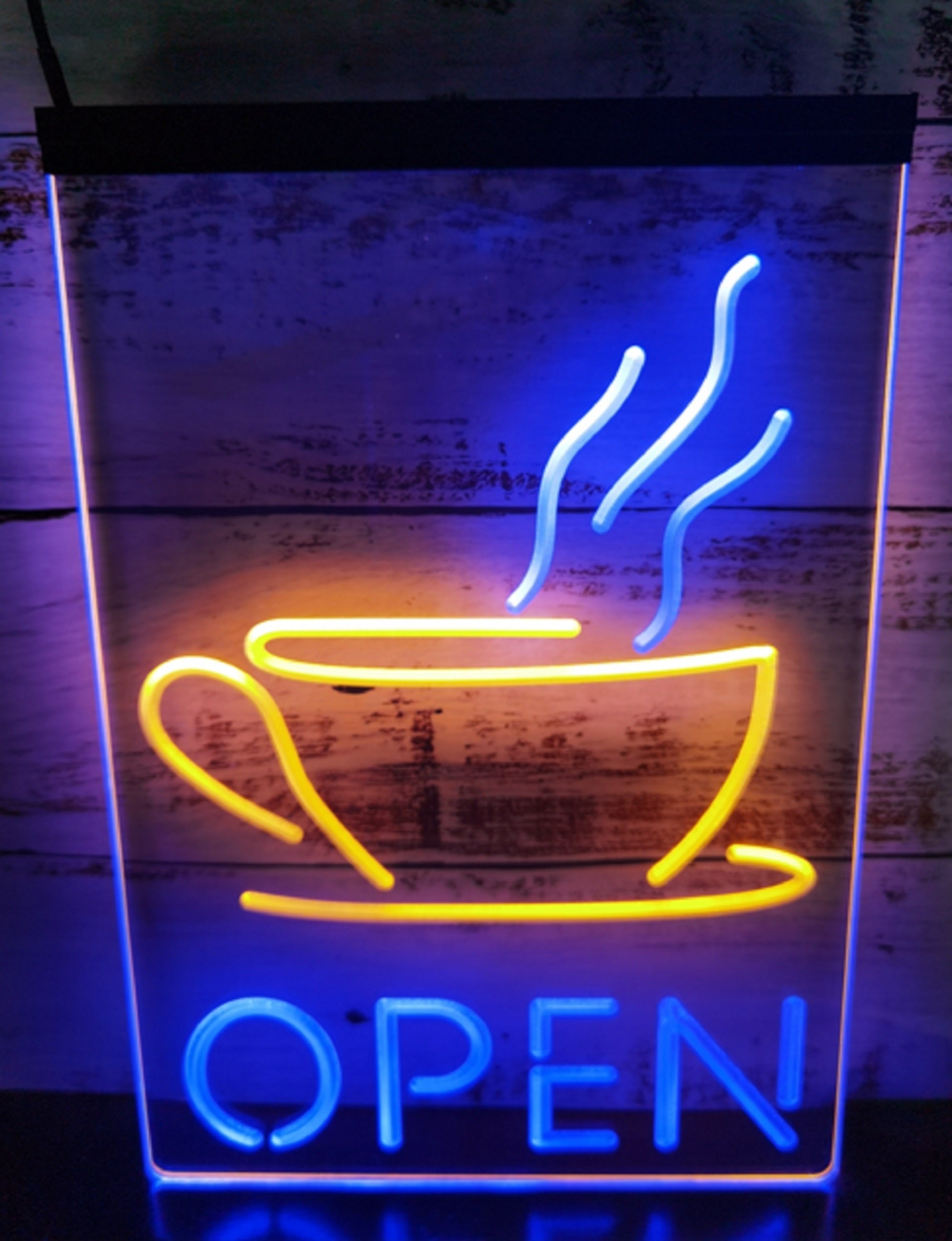 Hot Cafe Open Led Neon Sign Dual Color Coffee Shop Wall Hanging Decor
