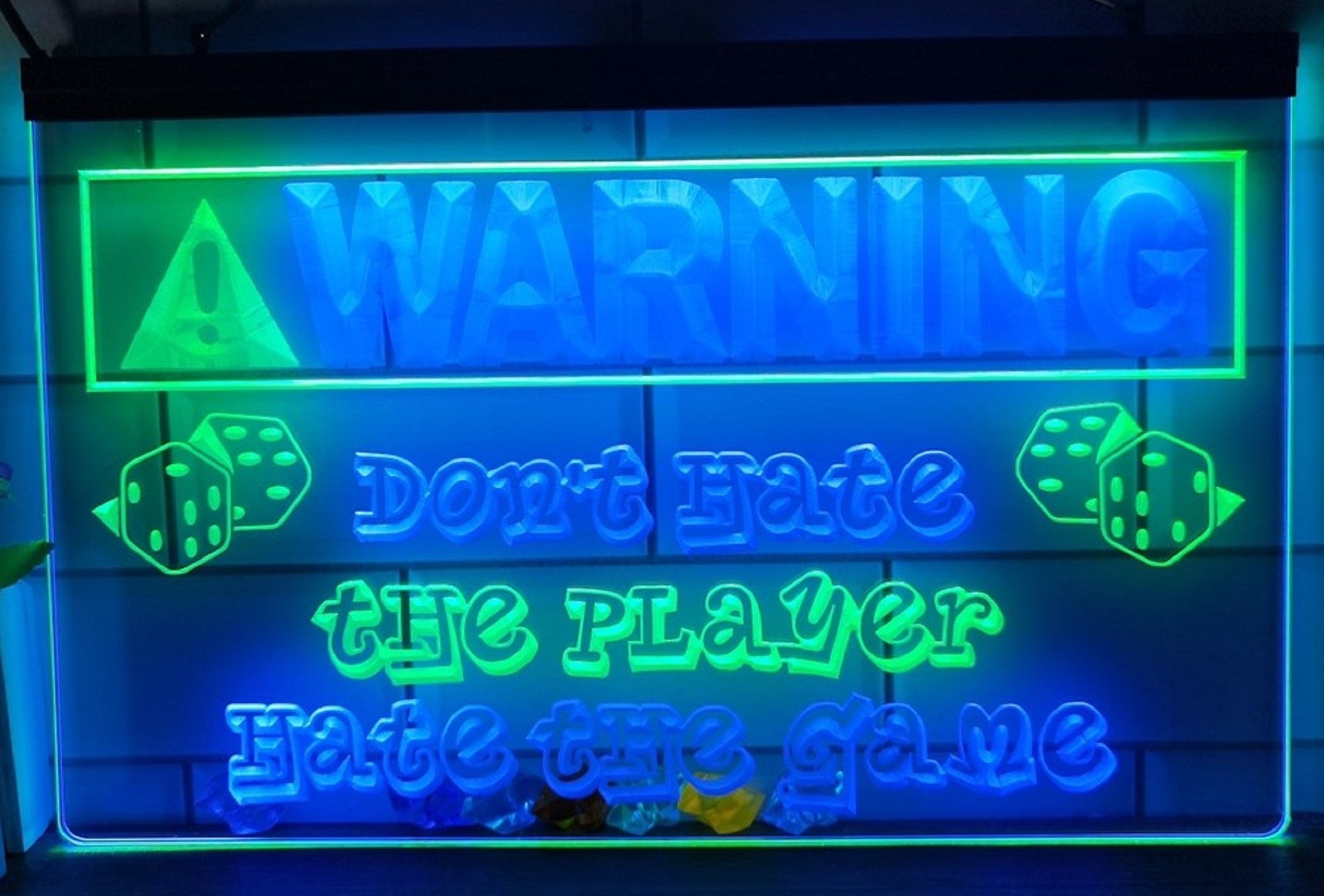 Warning Don't Hate The Player Led Neon Sign Dual Color Wall Hanging Or Desktop Decor