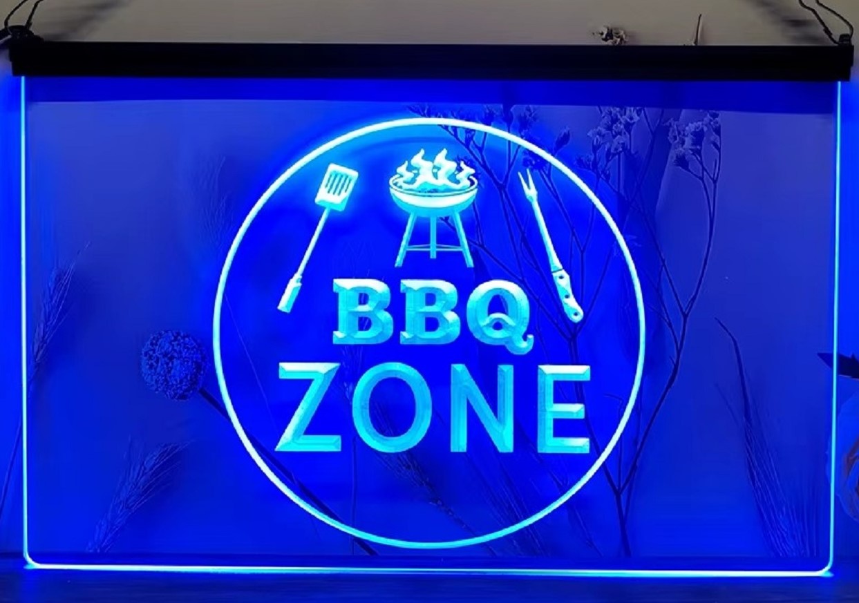 BBQ Zone Led Neon Sign Home Backyard BBQ Kebab Burger Restaurant Decor