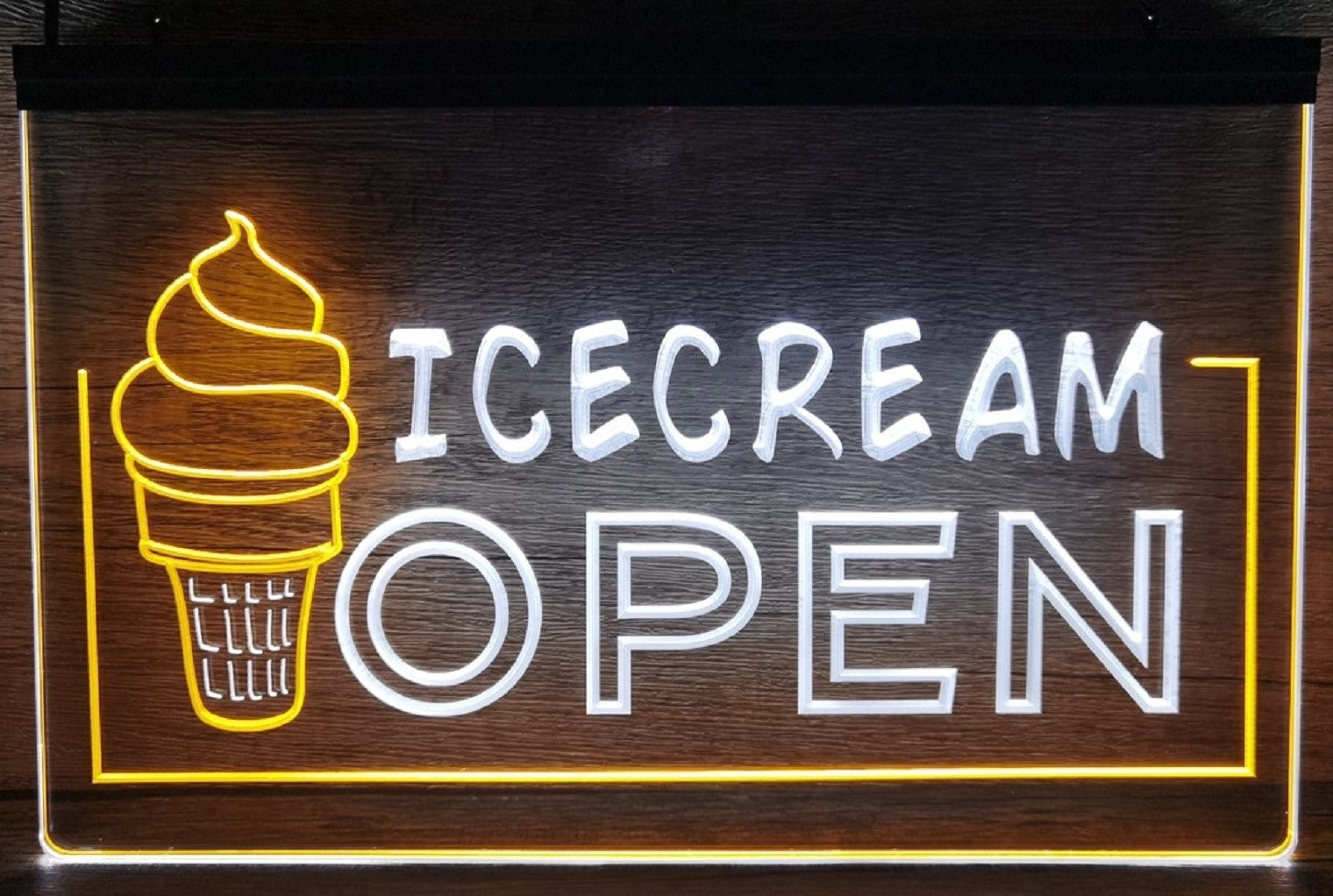 Ice Cream Open Led Neon Sign Dual Color Ice Cream Smoothie Slushie Store Decor