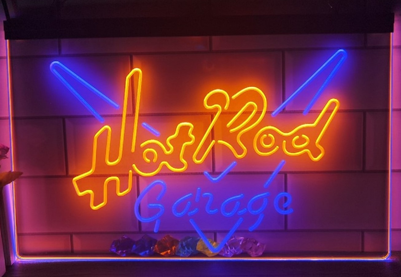 Hot Rod Garage Led Neon Sign Dual Color Home Theatre Room Movie Studio Decor
