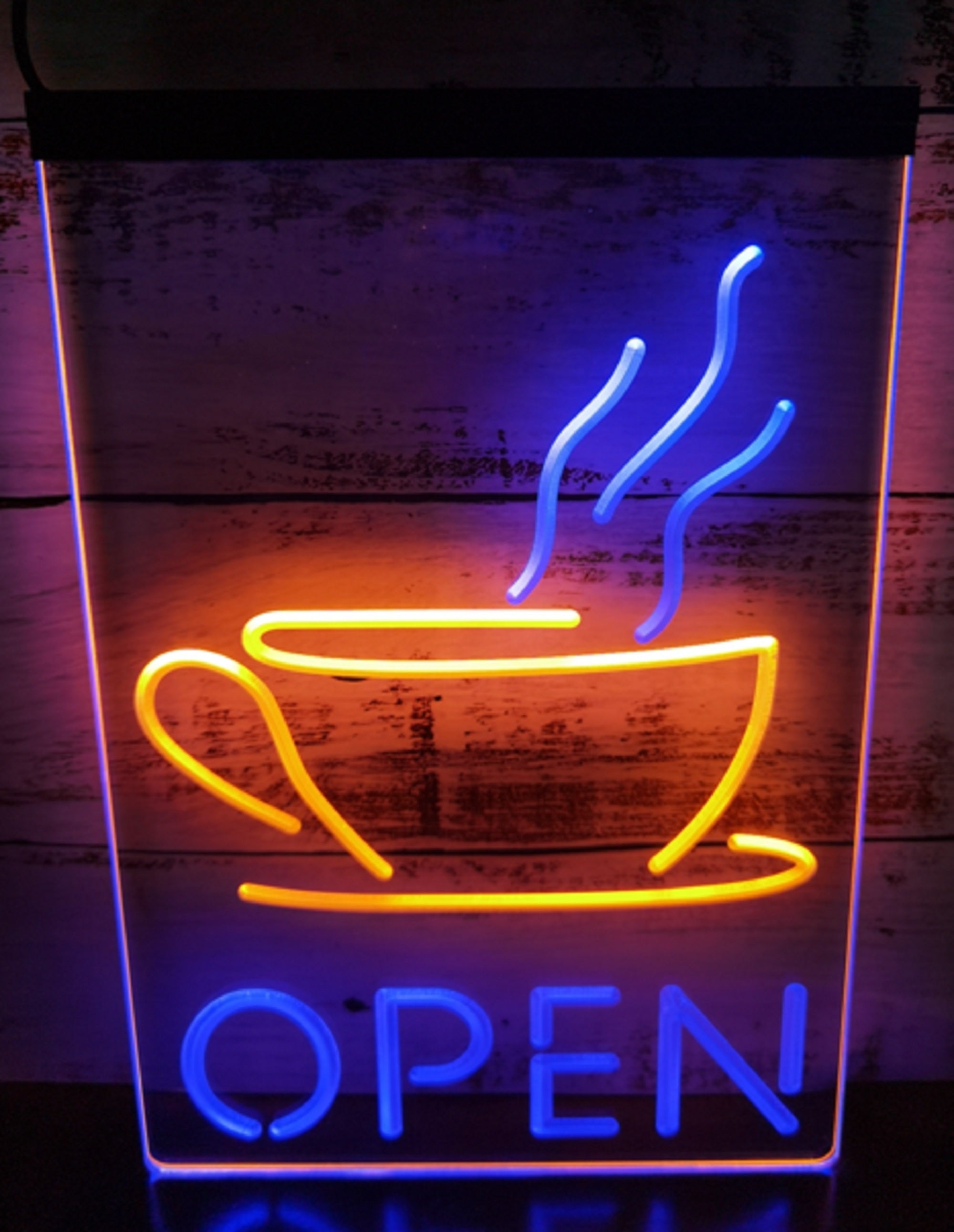 Hot Cafe Open Led Neon Sign Dual Color Coffee Shop Wall Hanging Decor
