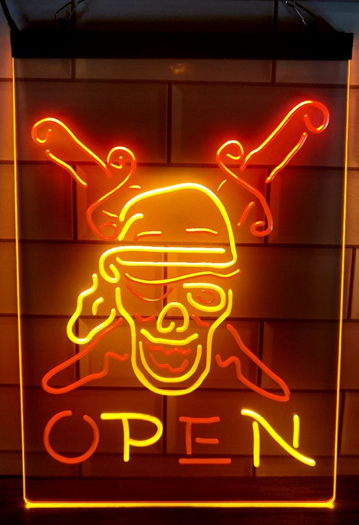 Pirate Open Led Neon Sign Dual Color Home Man Cave Wall Or Desktop Decor