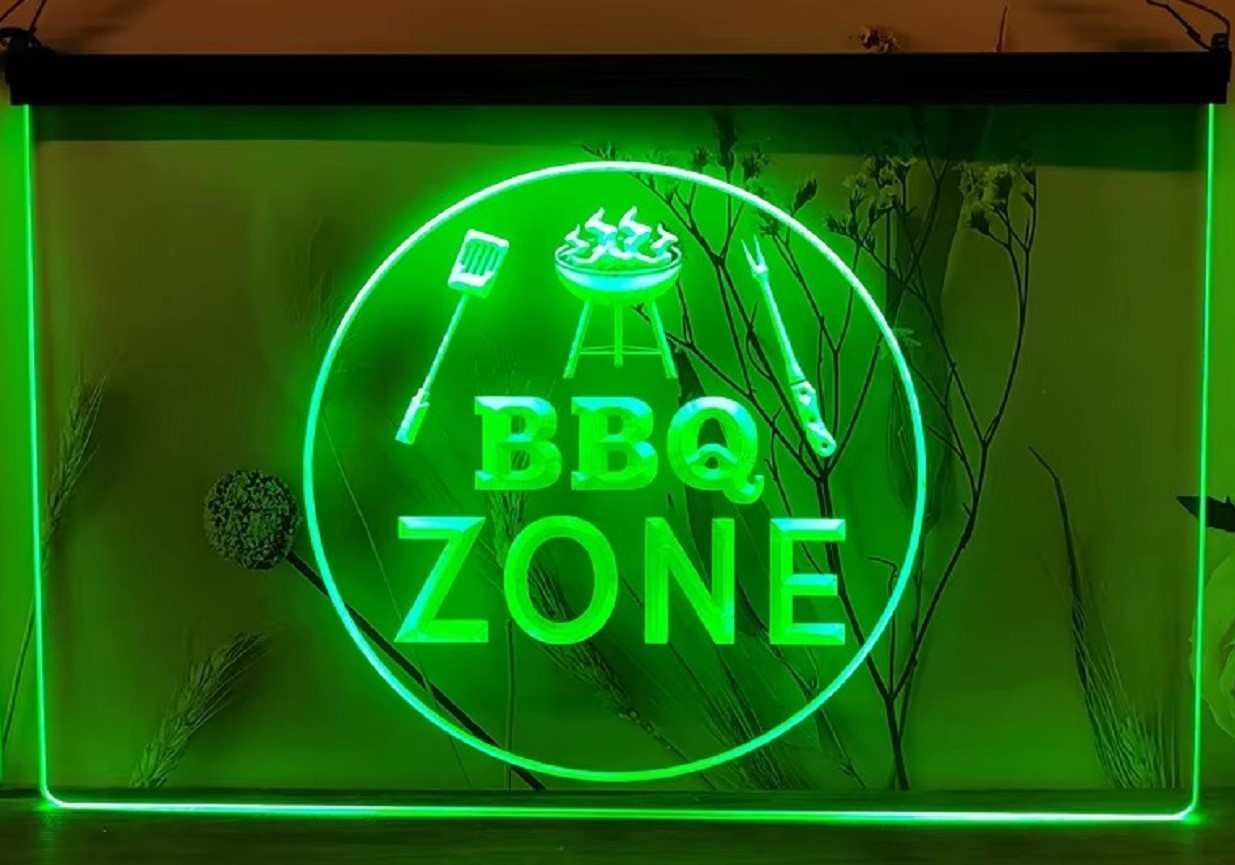 BBQ Zone Led Neon Sign Home Backyard BBQ Kebab Burger Restaurant Decor