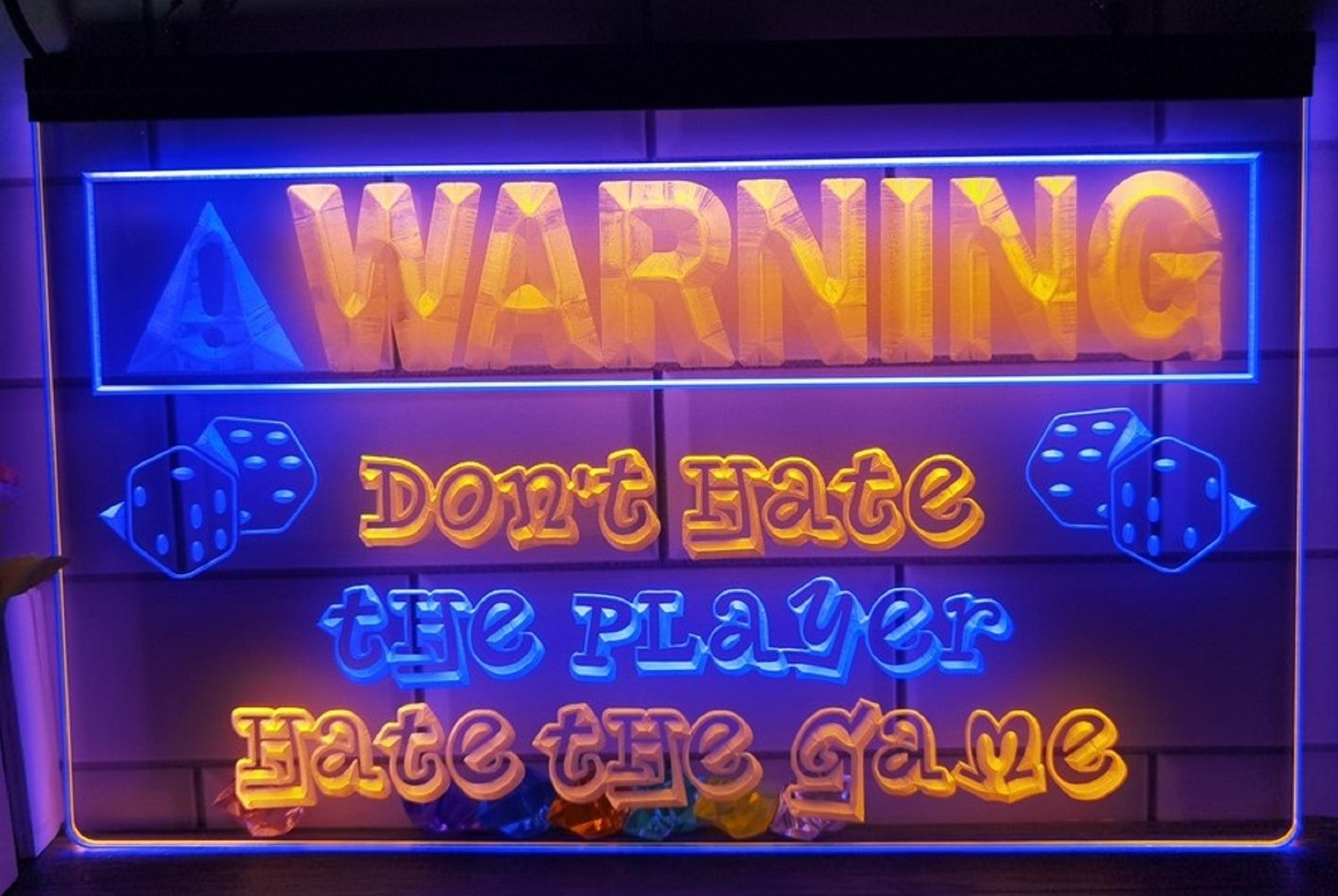 Warning Don't Hate The Player Led Neon Sign Dual Color Wall Hanging Or Desktop Decor