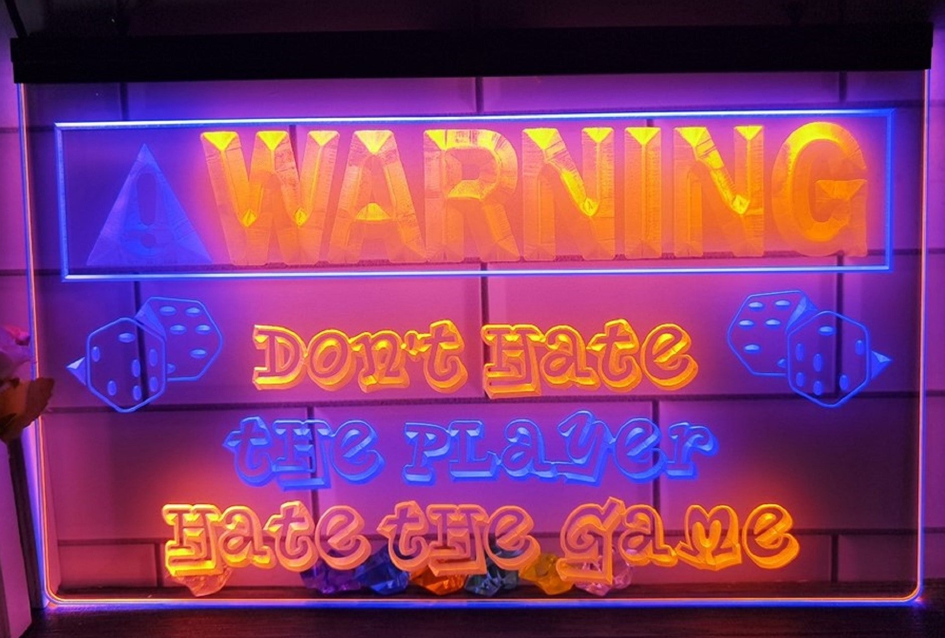 Warning Don't Hate The Player Led Neon Sign Dual Color Wall Hanging Or Desktop Decor