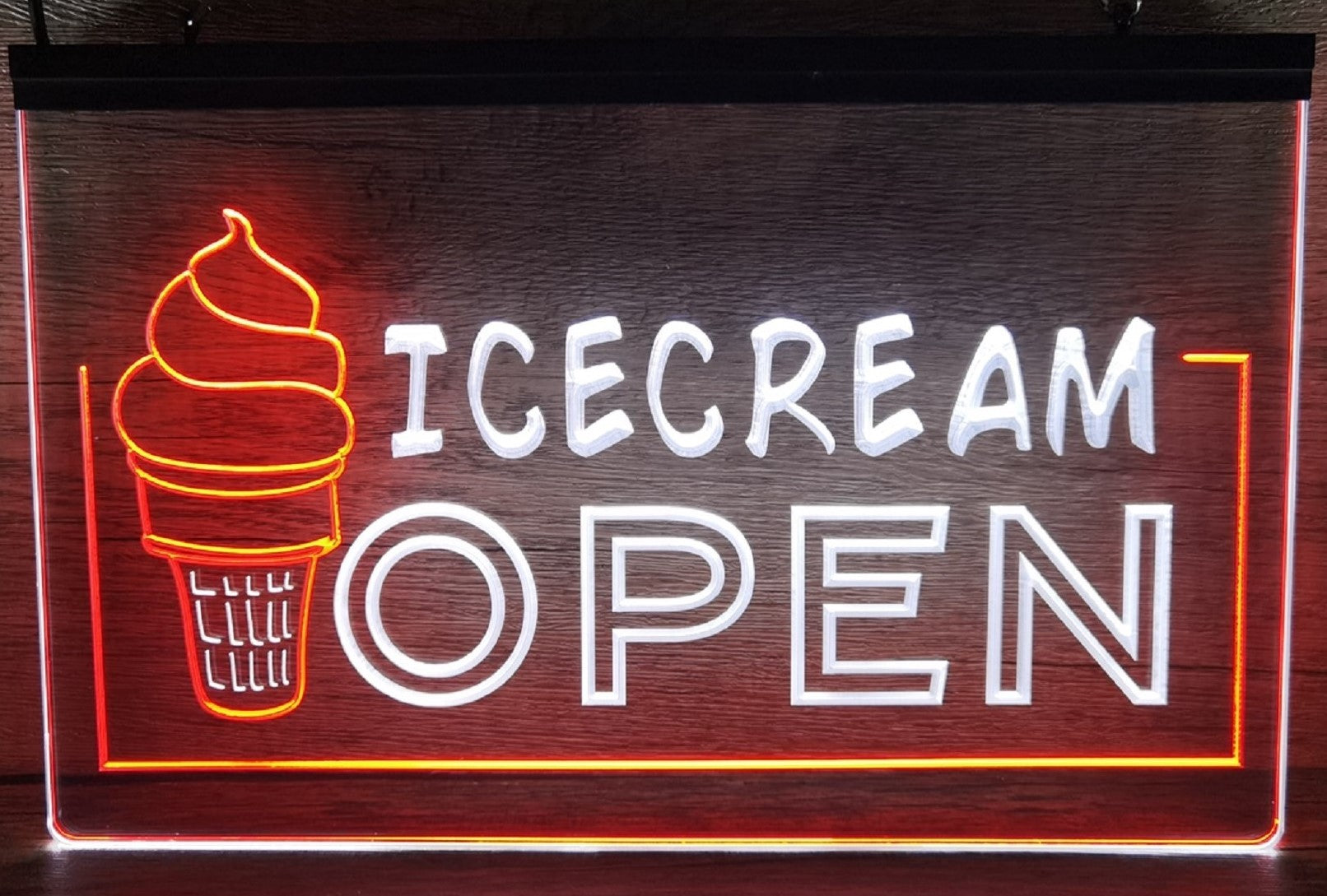 Ice Cream Open Led Neon Sign Dual Color Ice Cream Smoothie Slushie Store Decor