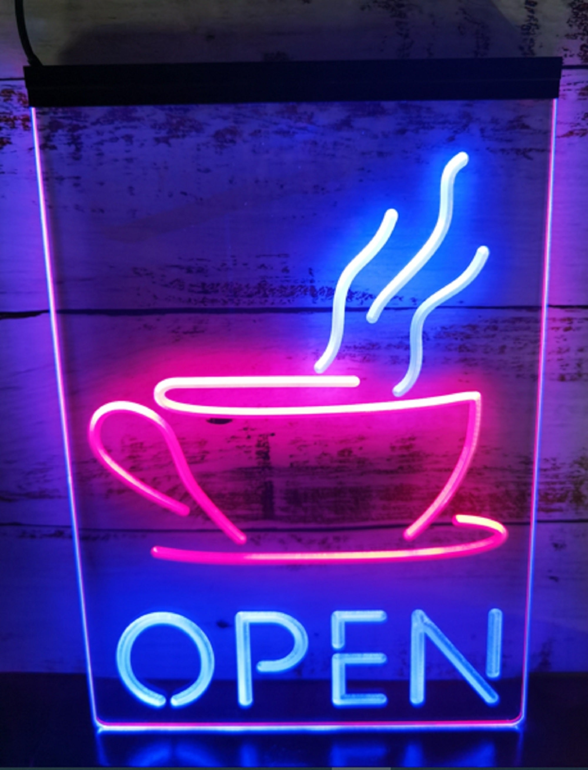 Hot Cafe Open Led Neon Sign Dual Color Coffee Shop Wall Hanging Decor