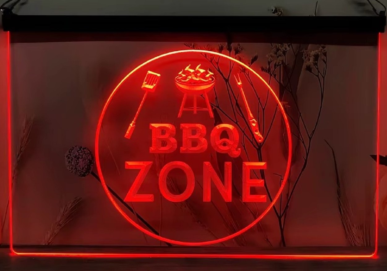 BBQ Zone Led Neon Sign Home Backyard BBQ Kebab Burger Restaurant Decor