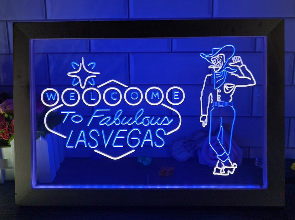 Cowboys Welcome To Fabulous Las vegas Led Neon Sign Framed