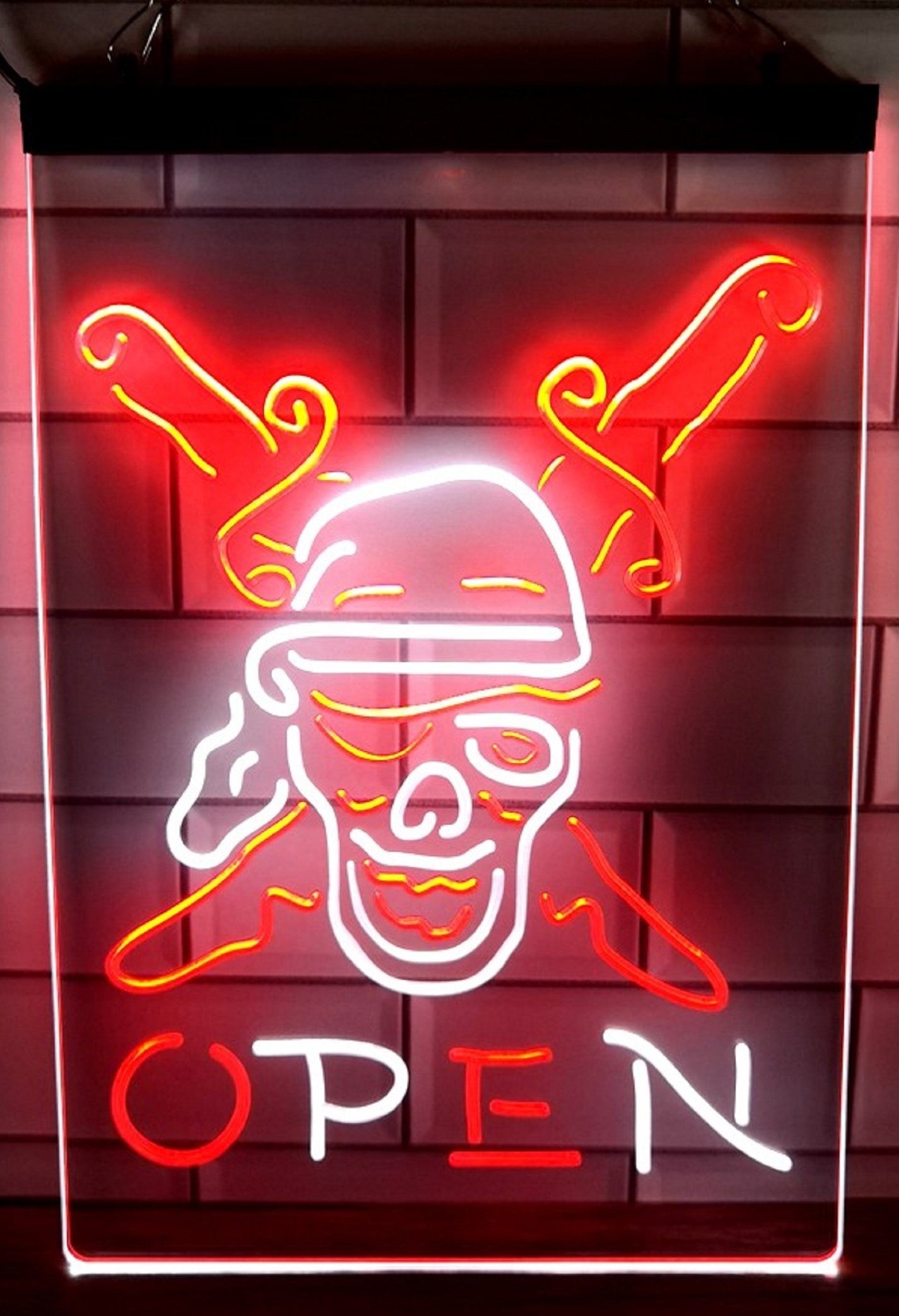 Pirate Open Led Neon Sign Dual Color Home Man Cave Wall Or Desktop Decor
