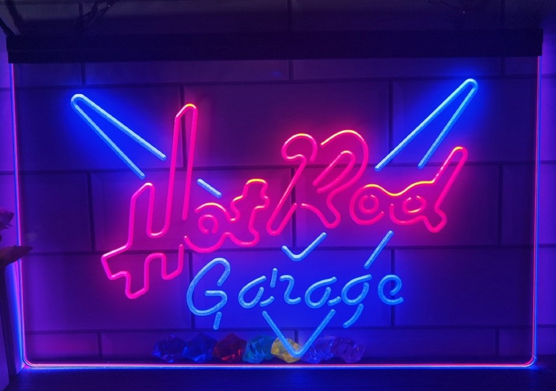 Hot Rod Garage Led Neon Sign Dual Color Home Theatre Room Movie Studio Decor
