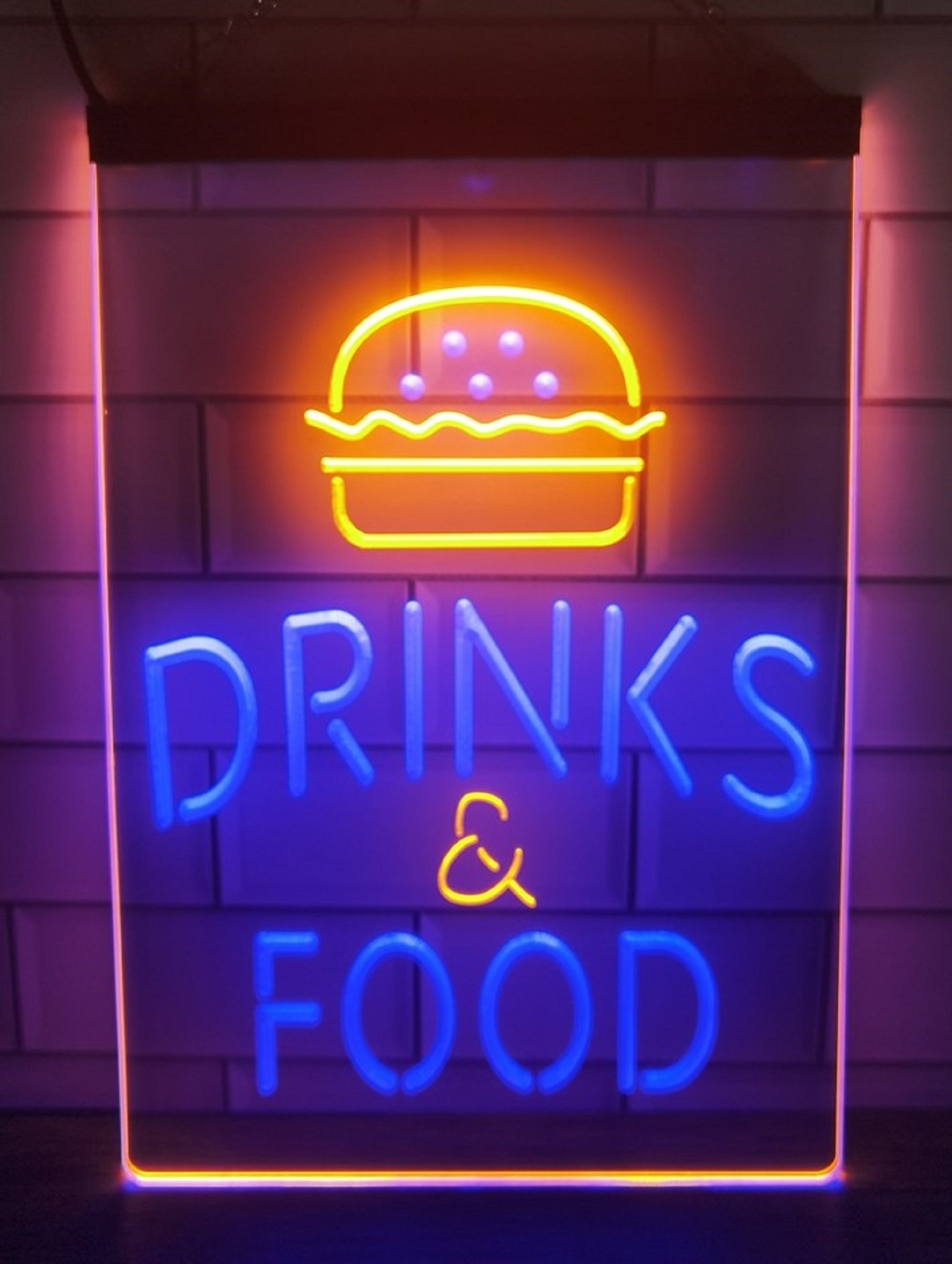 Burger Drinks Food Led Neon Sign Dual Color Kebab Burger Restaurant Decor