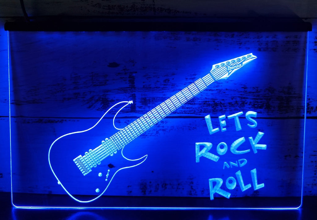 Lets Rock And Roll Guitar Led Neon Sign Home Music Room Studio Music Shop Decor