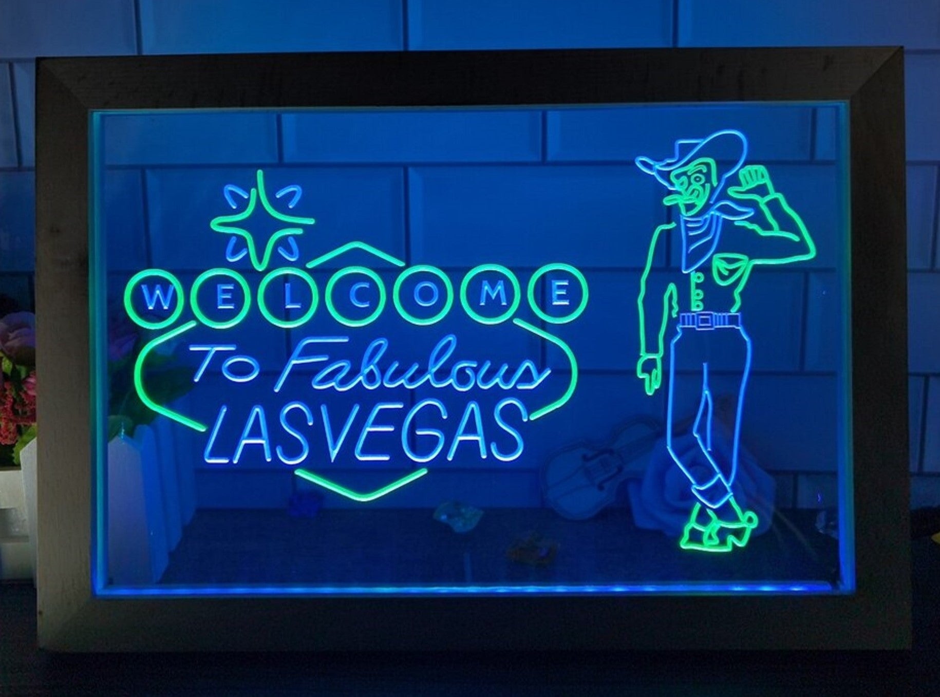 Cowboys Welcome To Fabulous Las vegas Led Neon Sign Framed