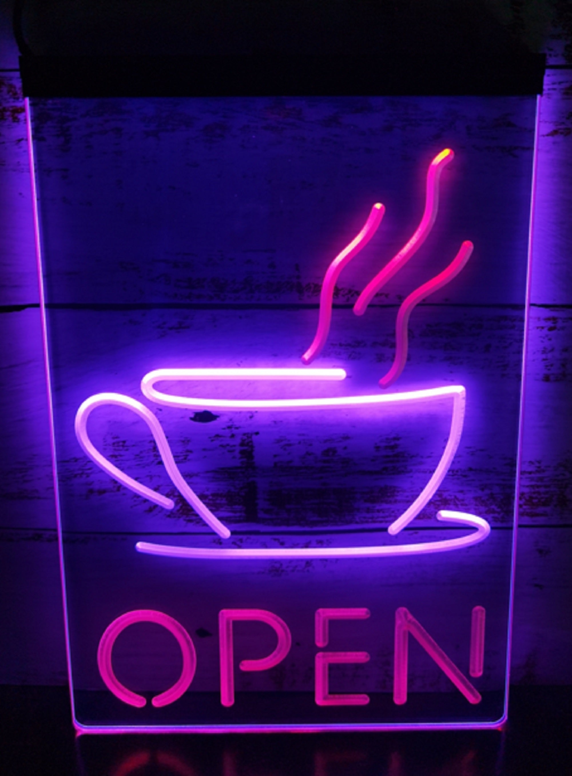 Hot Cafe Open Led Neon Sign Dual Color Coffee Shop Wall Hanging Decor
