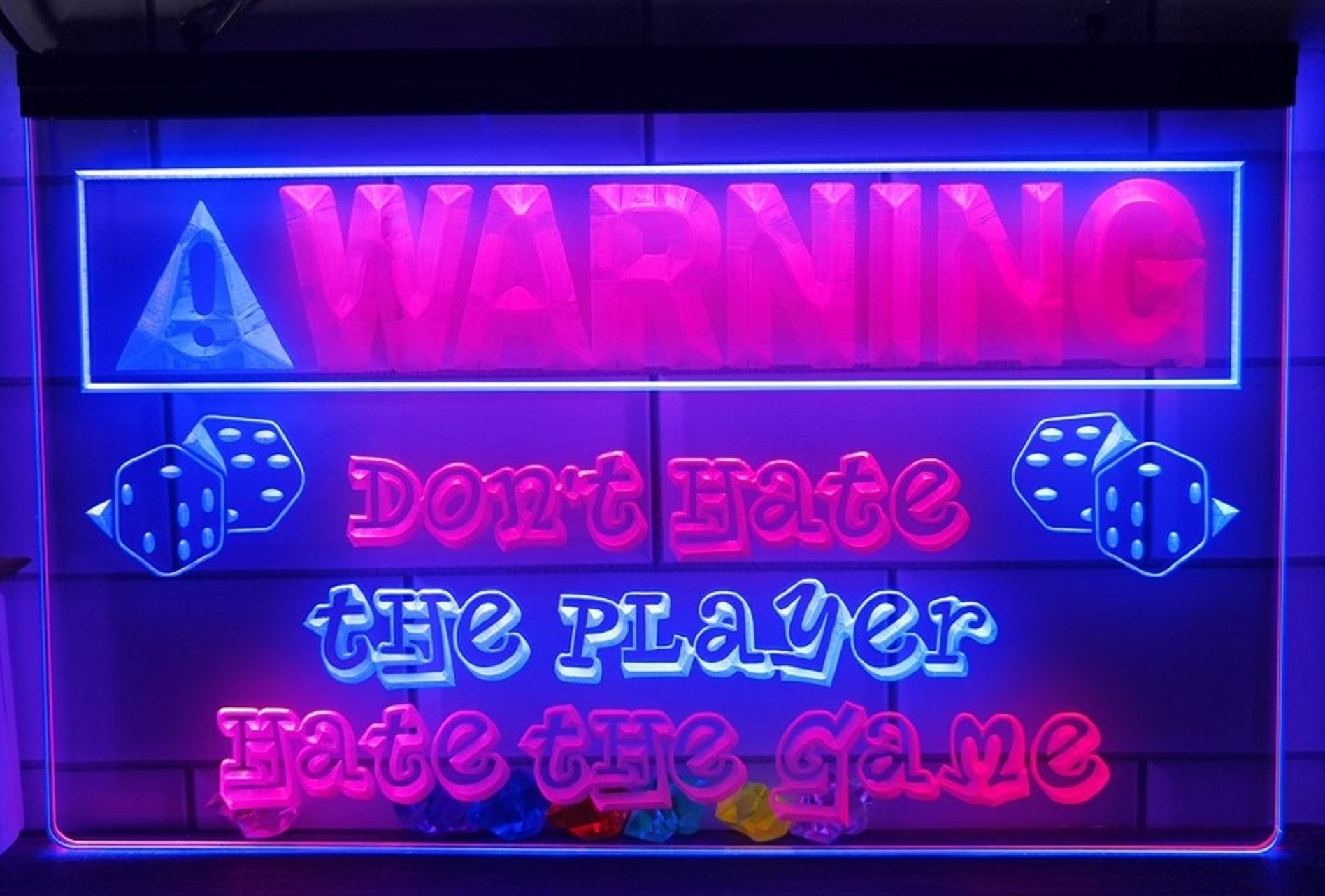 Warning Don't Hate The Player Led Neon Sign Dual Color Wall Hanging Or Desktop Decor