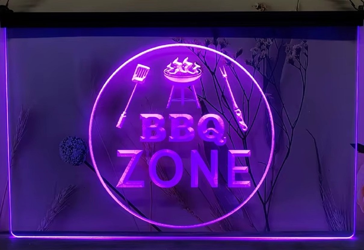 BBQ Zone Led Neon Sign Home Backyard BBQ Kebab Burger Restaurant Decor