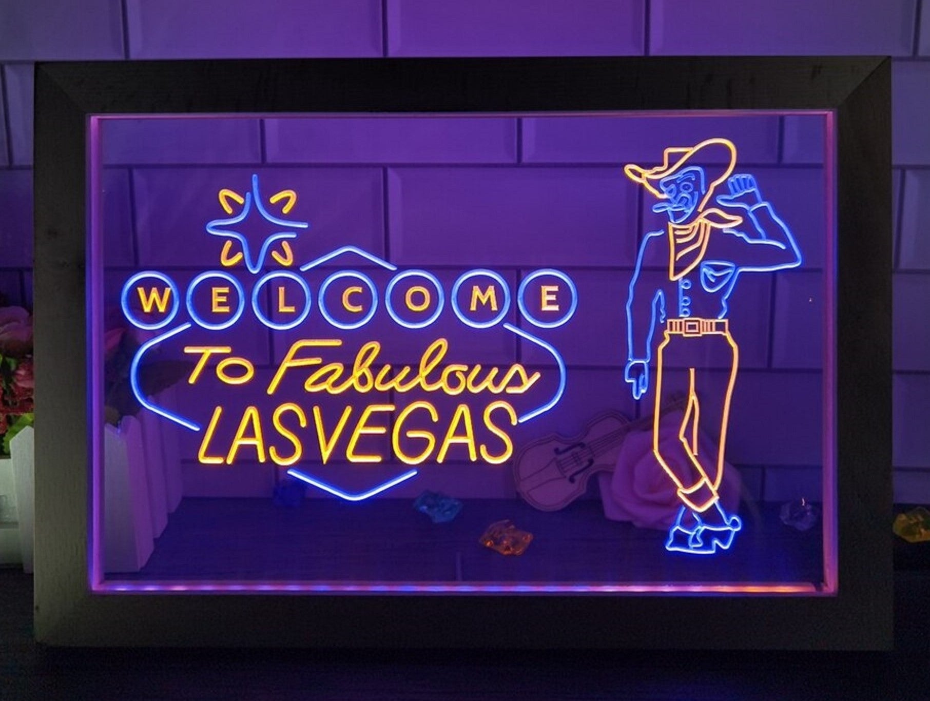 Cowboys Welcome To Fabulous Las vegas Led Neon Sign Framed
