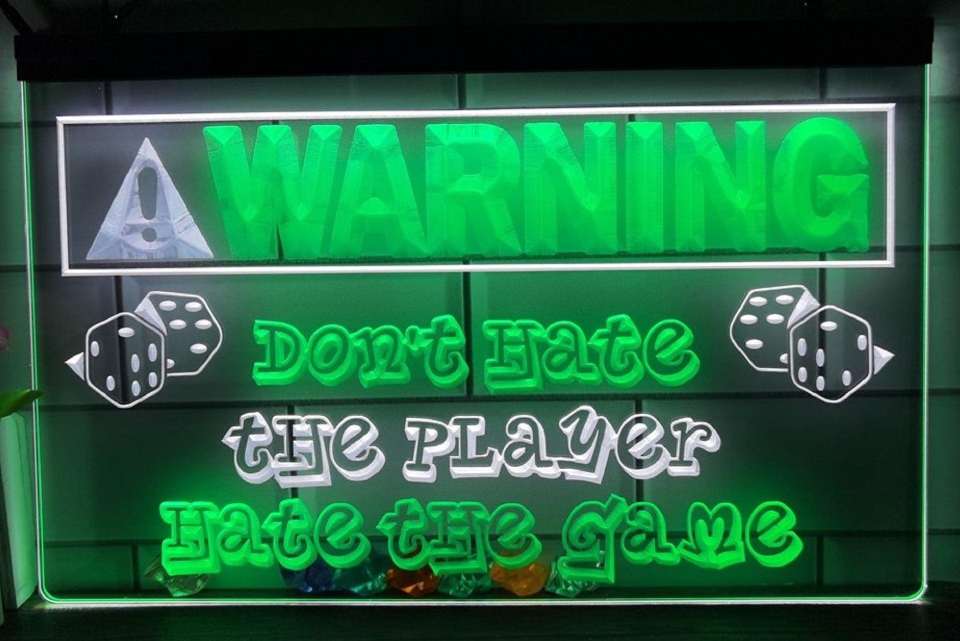 Warning Don't Hate The Player Led Neon Sign Dual Color Wall Hanging Or Desktop Decor