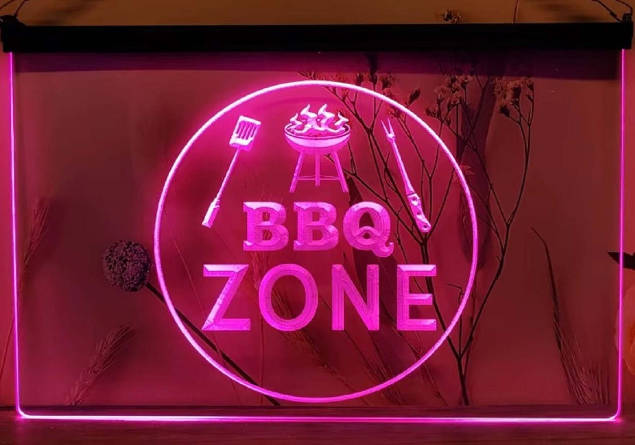 BBQ Zone Led Neon Sign Home Backyard BBQ Kebab Burger Restaurant Decor