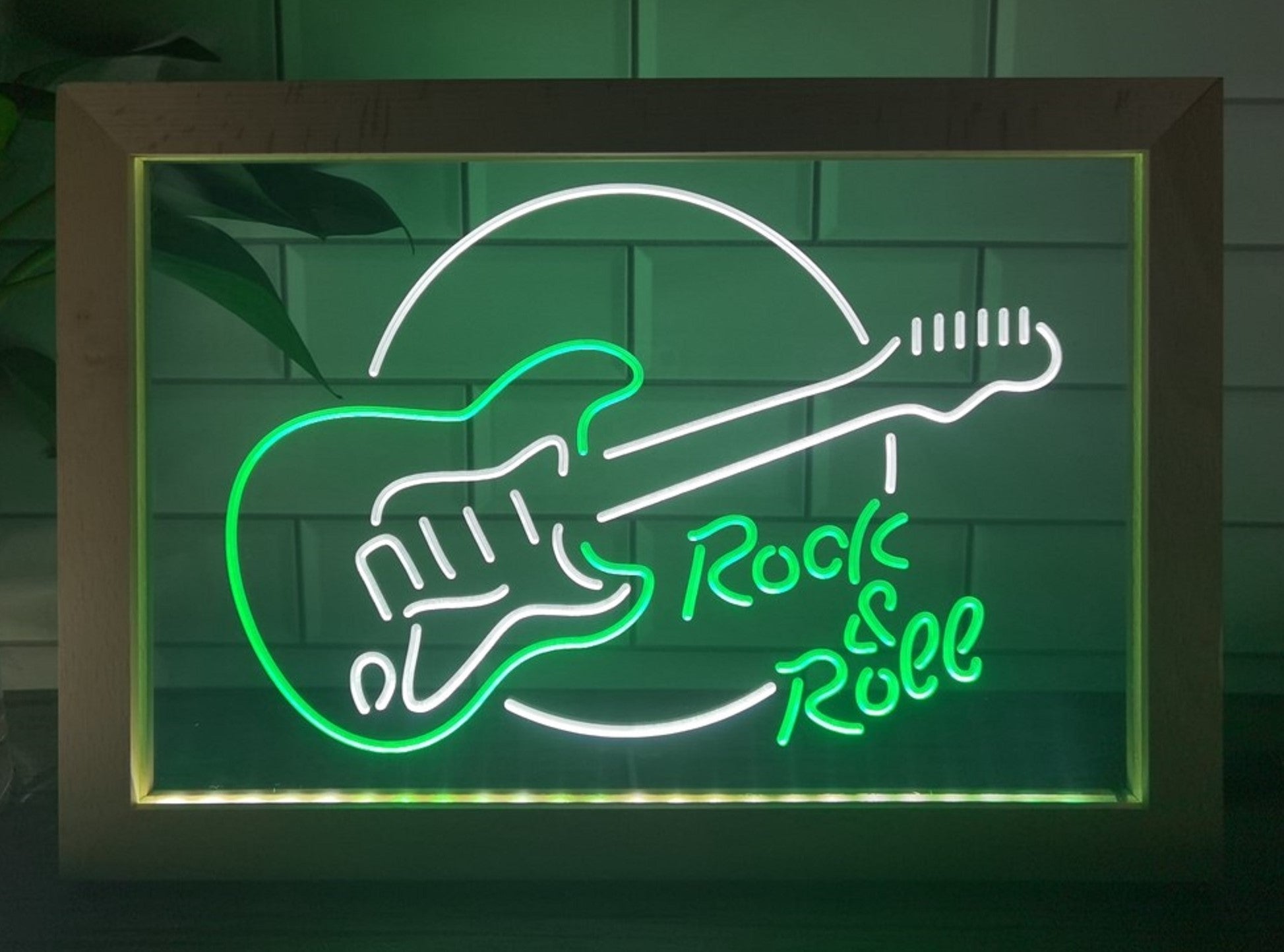 Guitar Roll & Rock Led Neon Sign Framed Home Music Room Recording Studio Decor