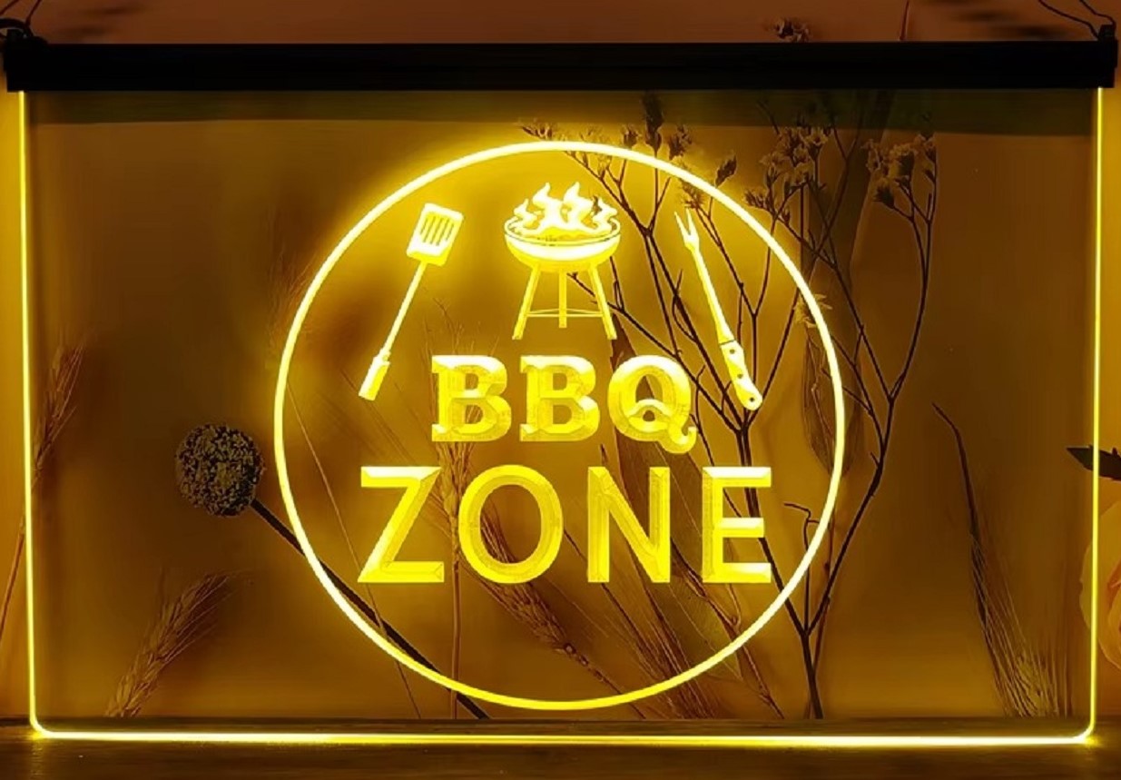 BBQ Zone Led Neon Sign Home Backyard BBQ Kebab Burger Restaurant Decor