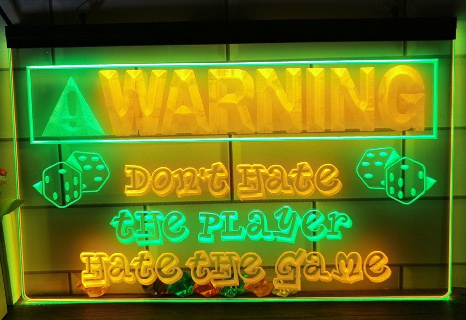 Warning Don't Hate The Player Led Neon Sign Dual Color Wall Hanging Or Desktop Decor
