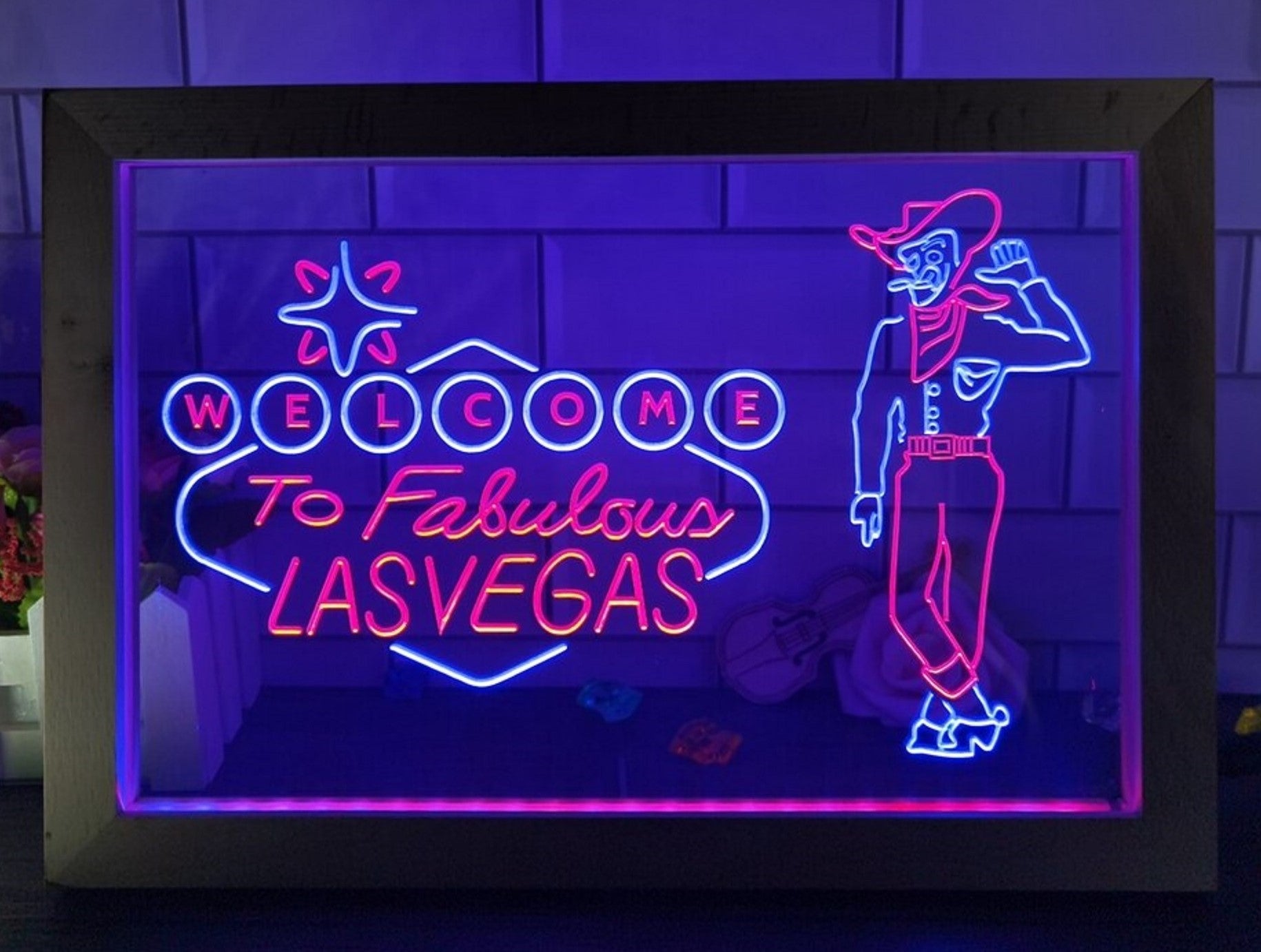 Cowboys Welcome To Fabulous Las vegas Led Neon Sign Framed