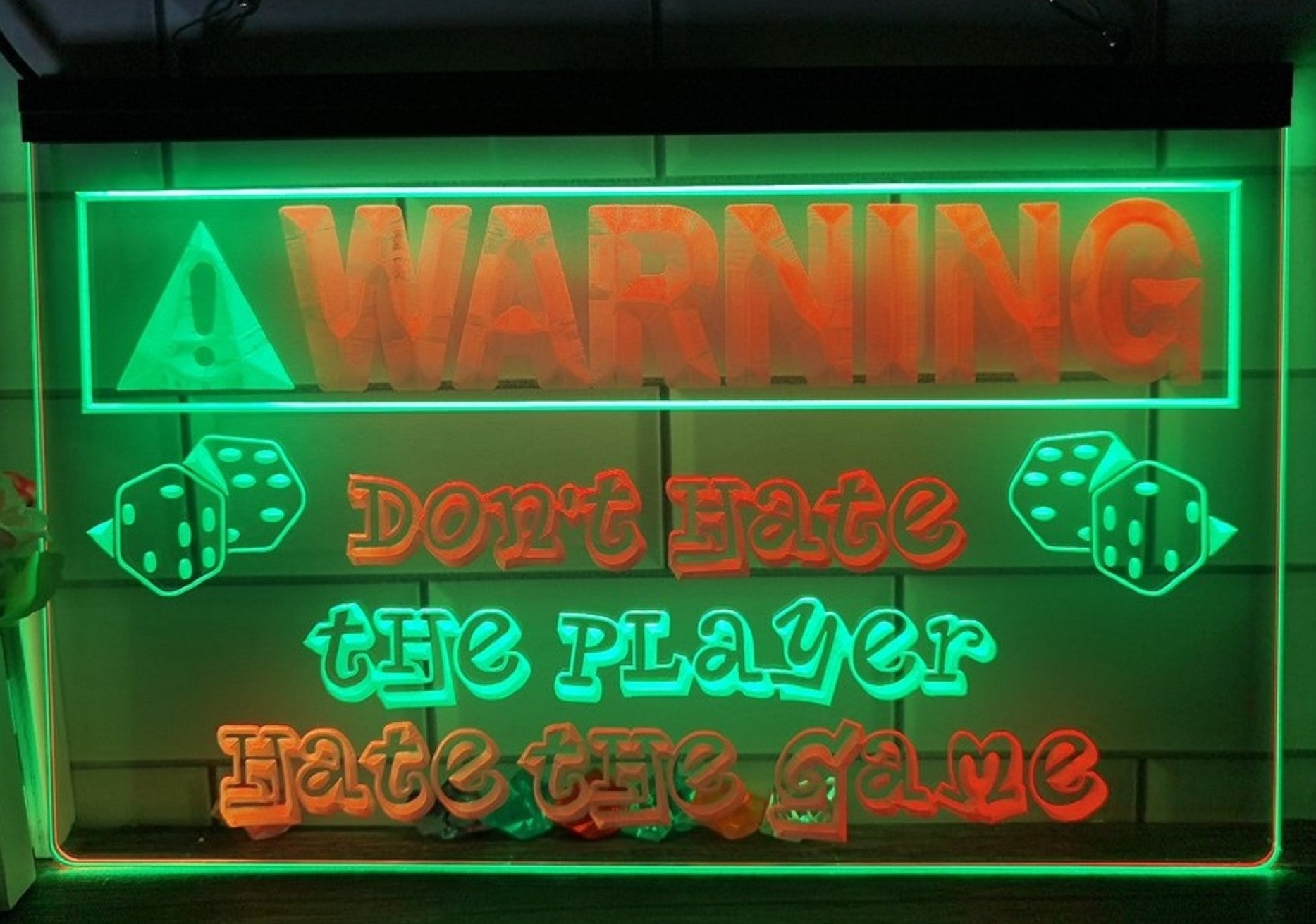 Warning Don't Hate The Player Led Neon Sign Dual Color Wall Hanging Or Desktop Decor