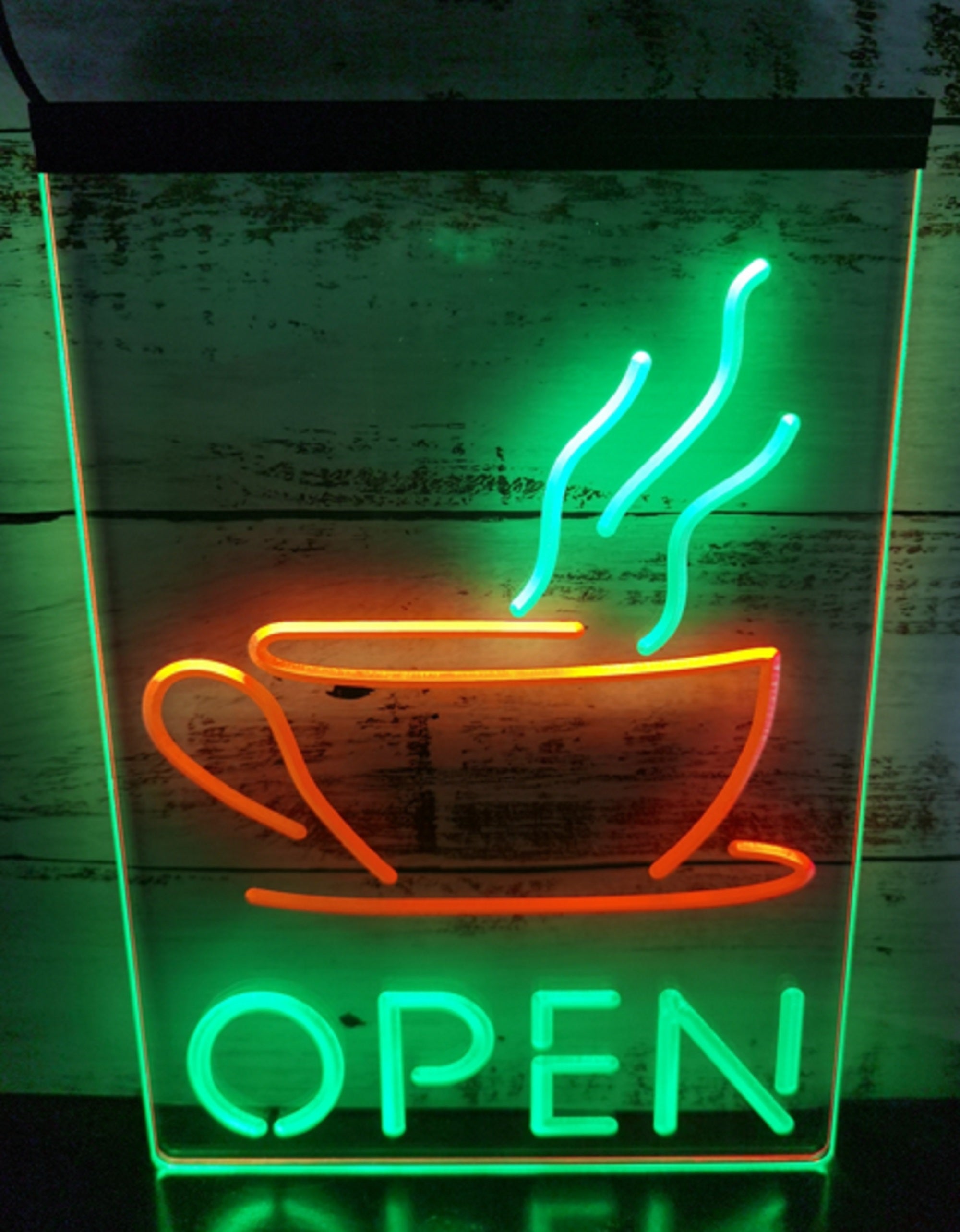 Hot Cafe Open Led Neon Sign Dual Color Coffee Shop Wall Hanging Decor