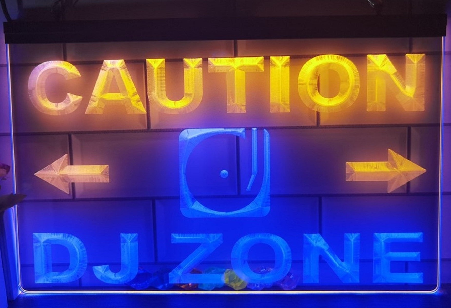 Caution DJ Zone Led Neon Sign Dual Color Music Room Audio Recording Studio Decor