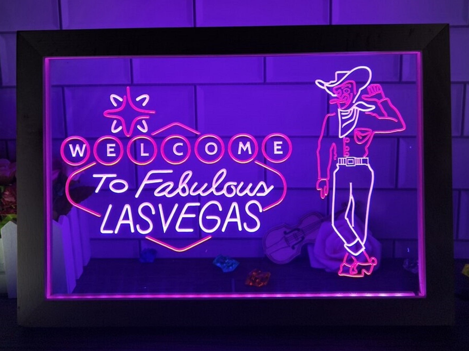 Cowboys Welcome To Fabulous Las vegas Led Neon Sign Framed
