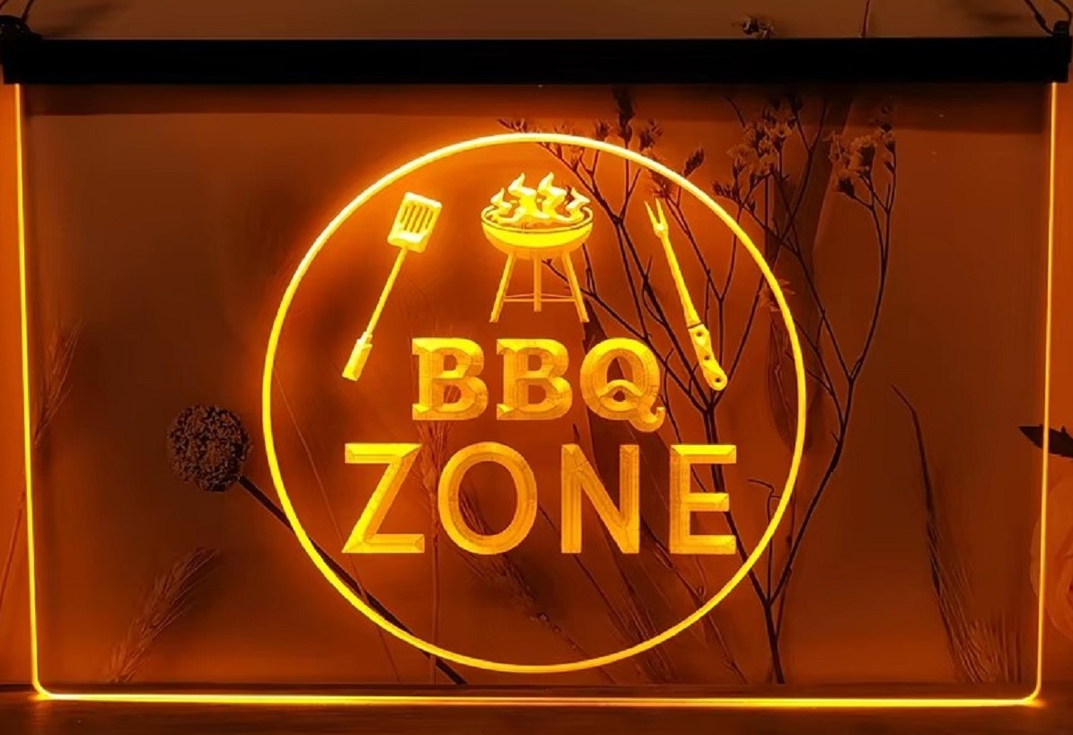 BBQ Zone Led Neon Sign Home Backyard BBQ Kebab Burger Restaurant Decor
