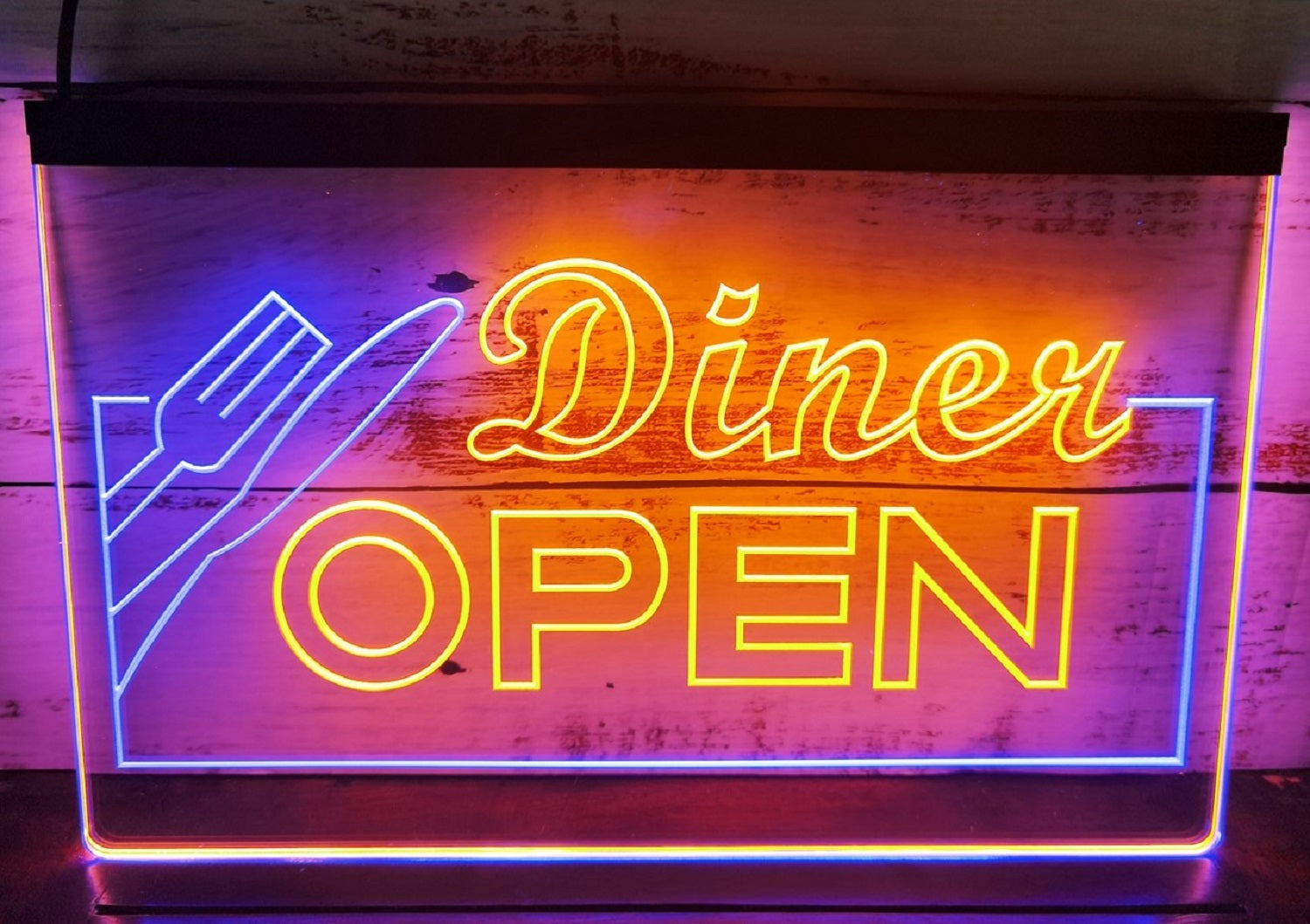 Diner Open Led Neon Sign Dual Color Diner Restaurant Wall Or Desktop Decor