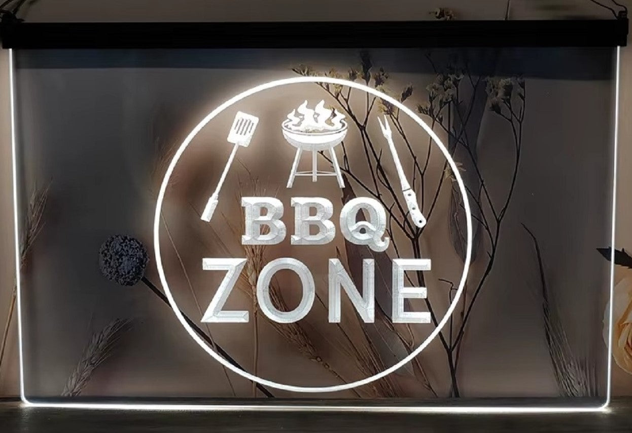 BBQ Zone Led Neon Sign Home Backyard BBQ Kebab Burger Restaurant Decor