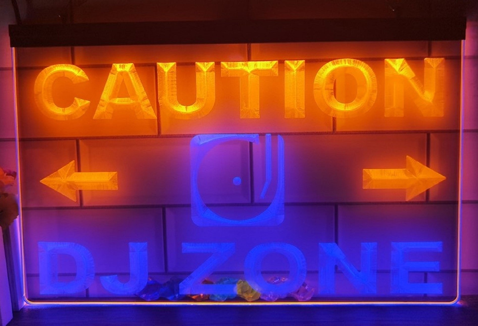 Caution DJ Zone Led Neon Sign Dual Color Music Room Audio Recording Studio Decor