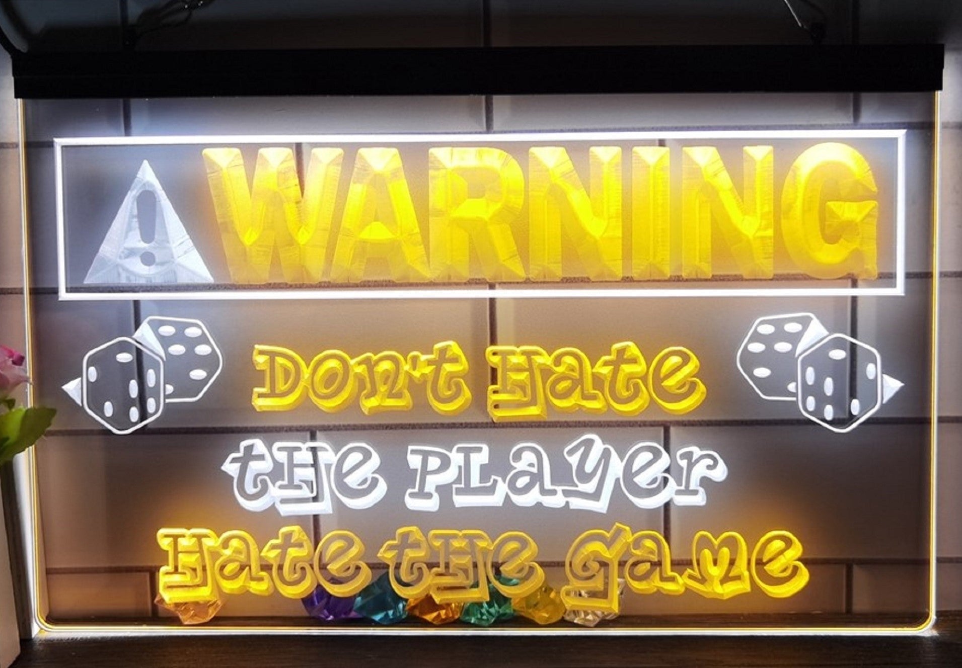 Warning Don't Hate The Player Led Neon Sign Dual Color Wall Hanging Or Desktop Decor
