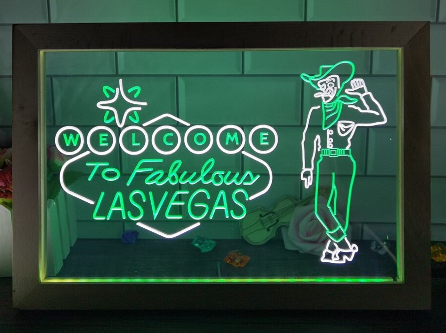 Cowboys Welcome To Fabulous Las vegas Led Neon Sign Framed
