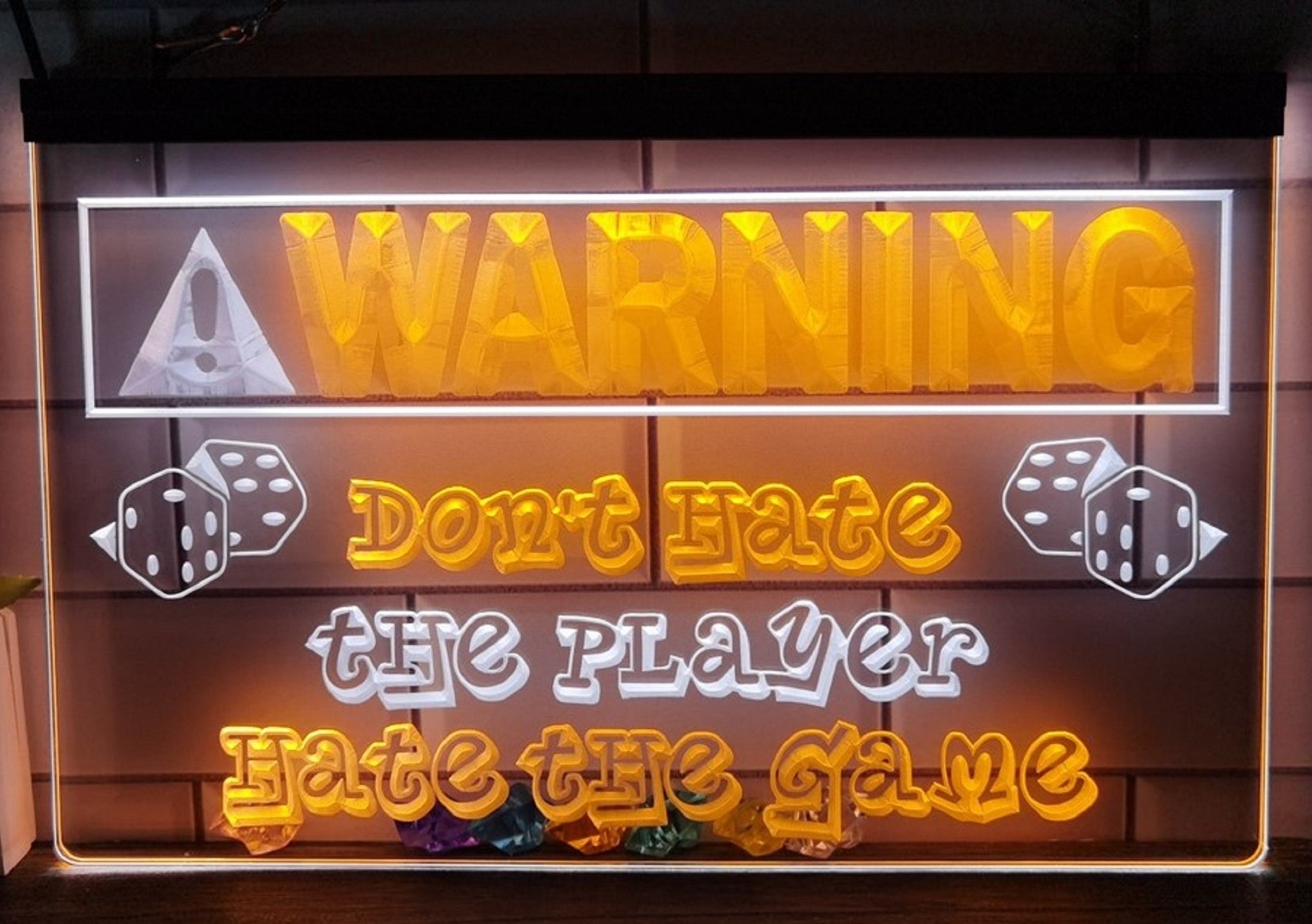 Warning Don't Hate The Player Led Neon Sign Dual Color Wall Hanging Or Desktop Decor