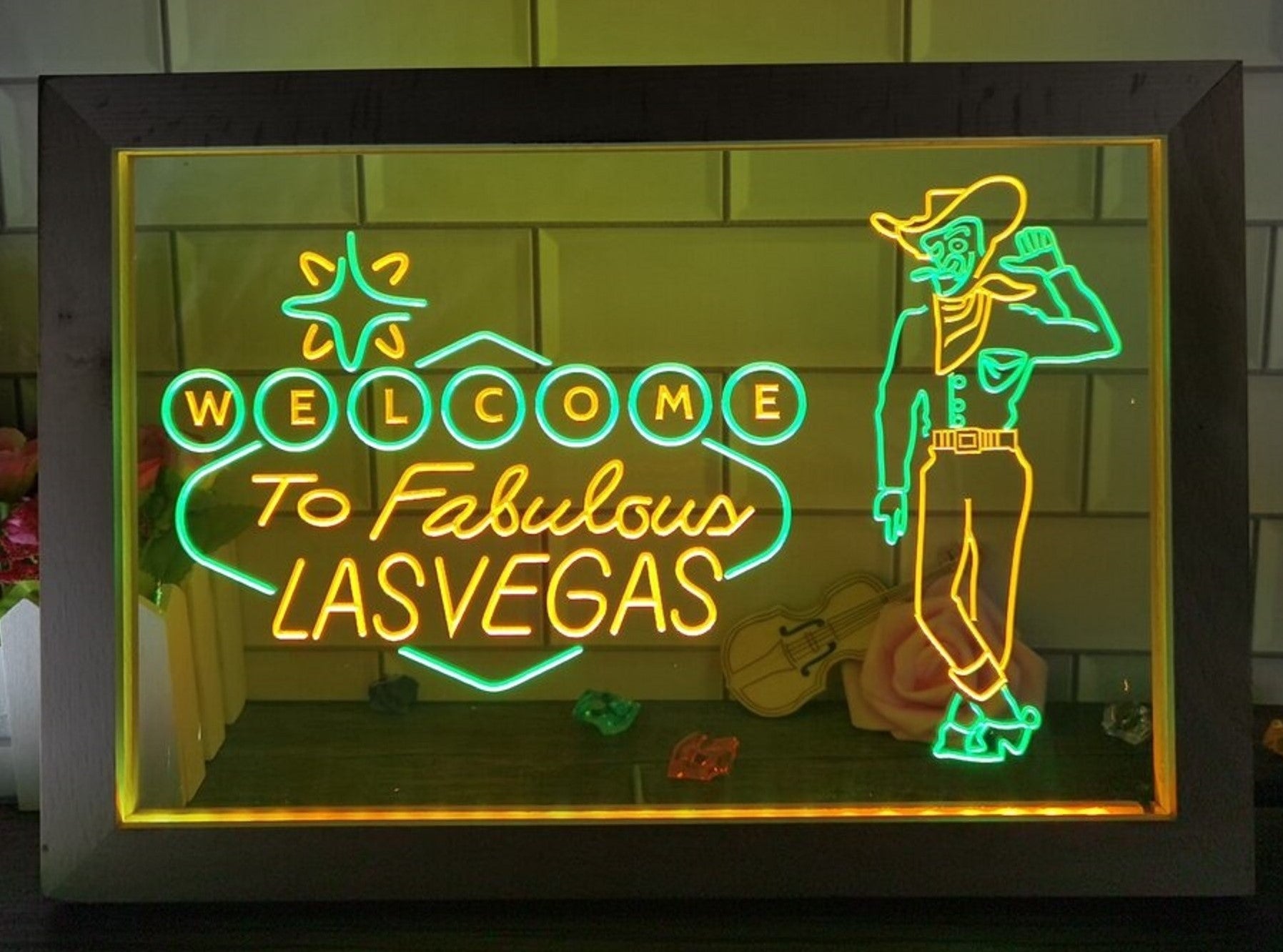 Cowboys Welcome To Fabulous Las vegas Led Neon Sign Framed