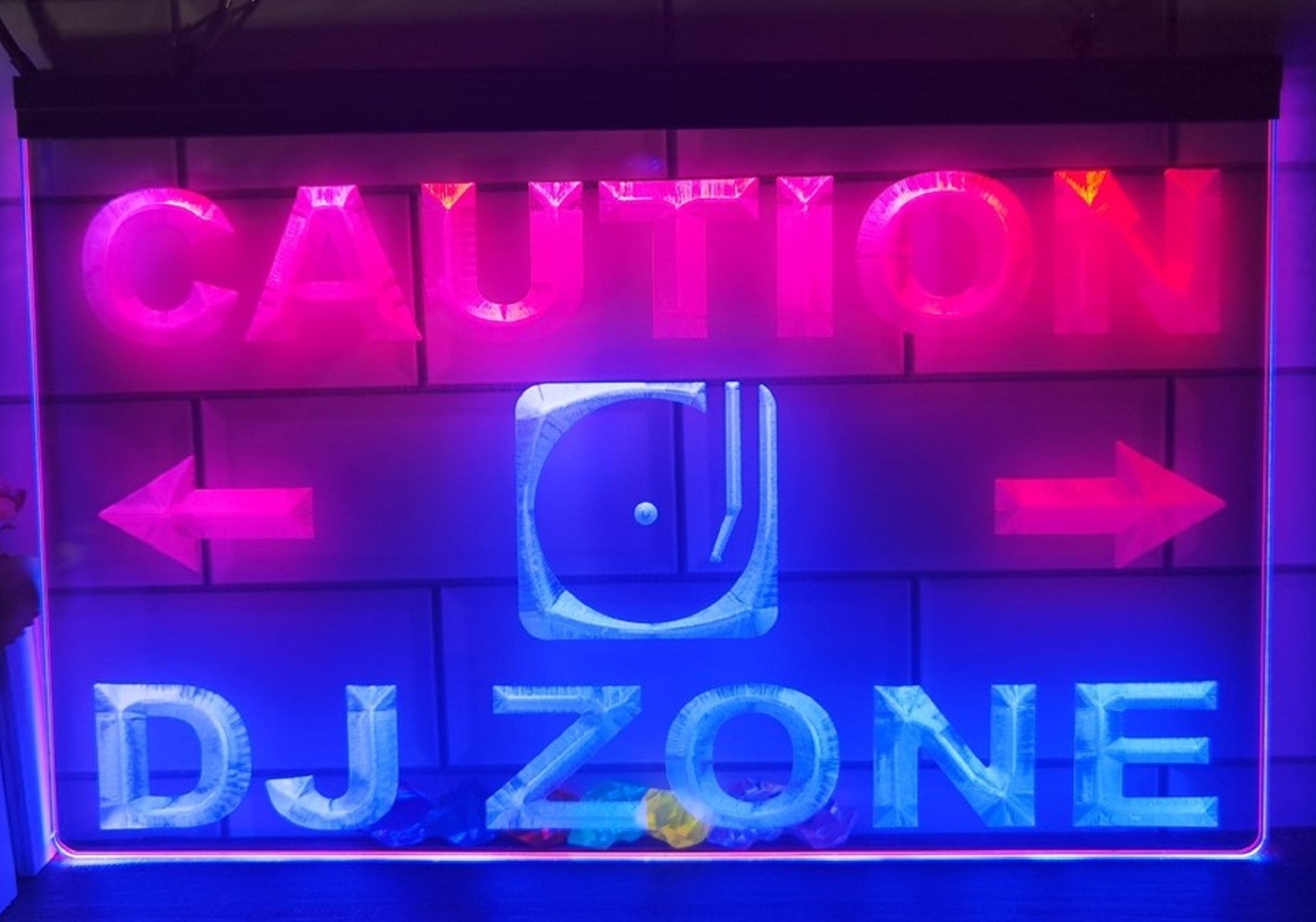 Caution DJ Zone Led Neon Sign Dual Color Music Room Audio Recording Studio Decor