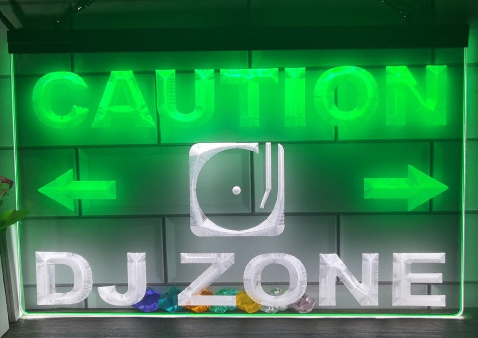 Caution DJ Zone Led Neon Sign Dual Color Music Room Audio Recording Studio Decor
