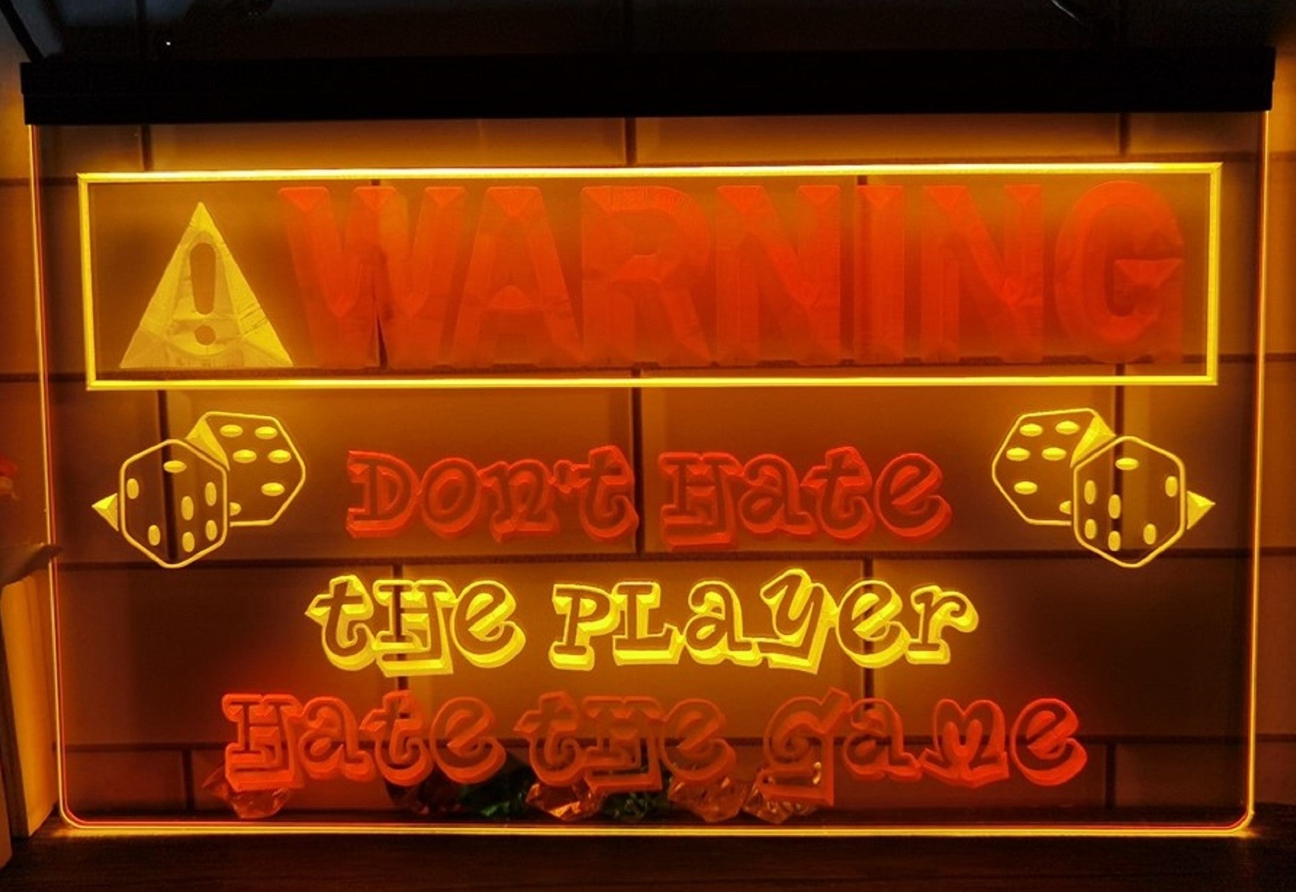 Warning Don't Hate The Player Led Neon Sign Dual Color Wall Hanging Or Desktop Decor