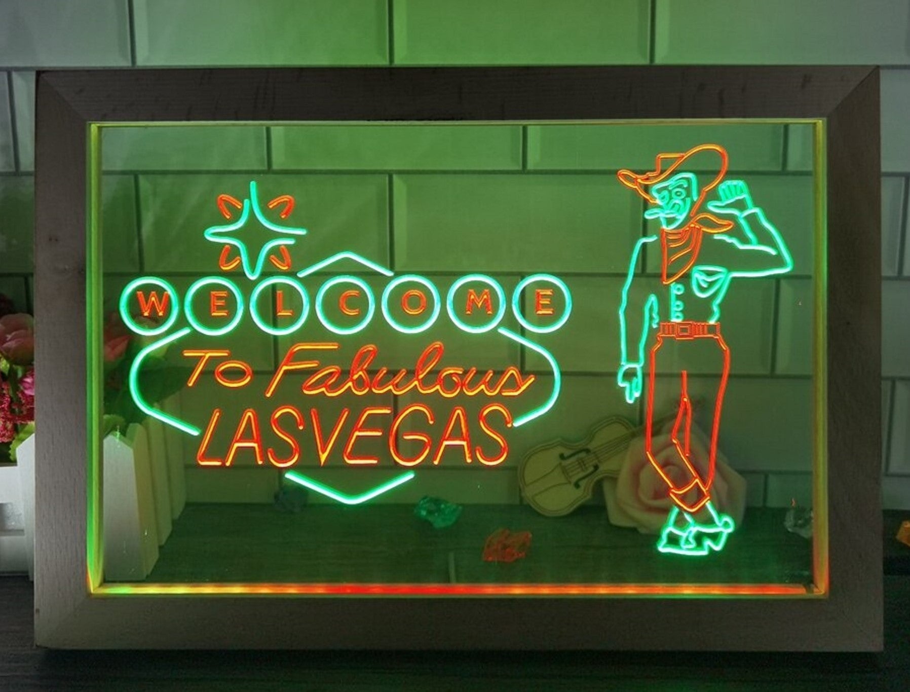 Cowboys Welcome To Fabulous Las vegas Led Neon Sign Framed