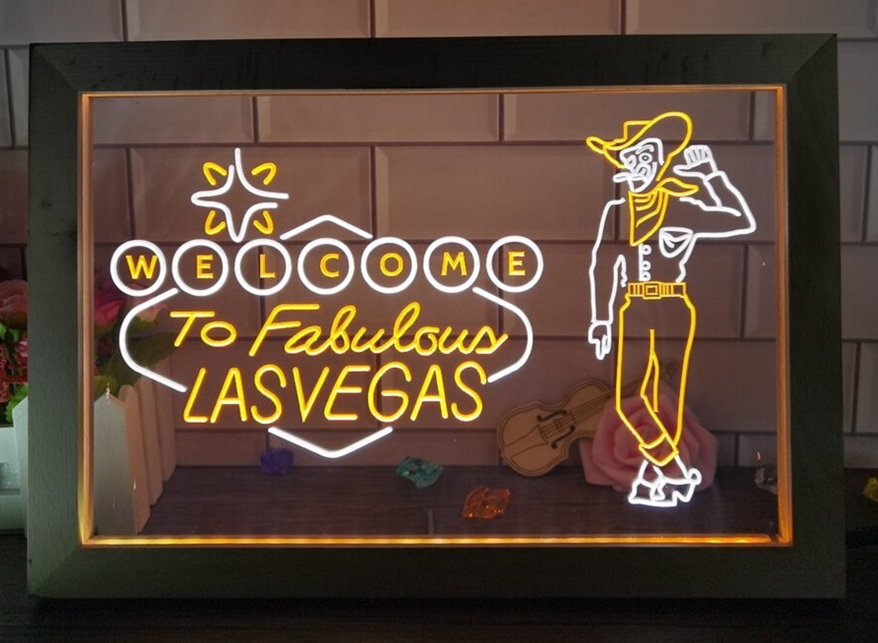 Cowboys Welcome To Fabulous Las vegas Led Neon Sign Framed