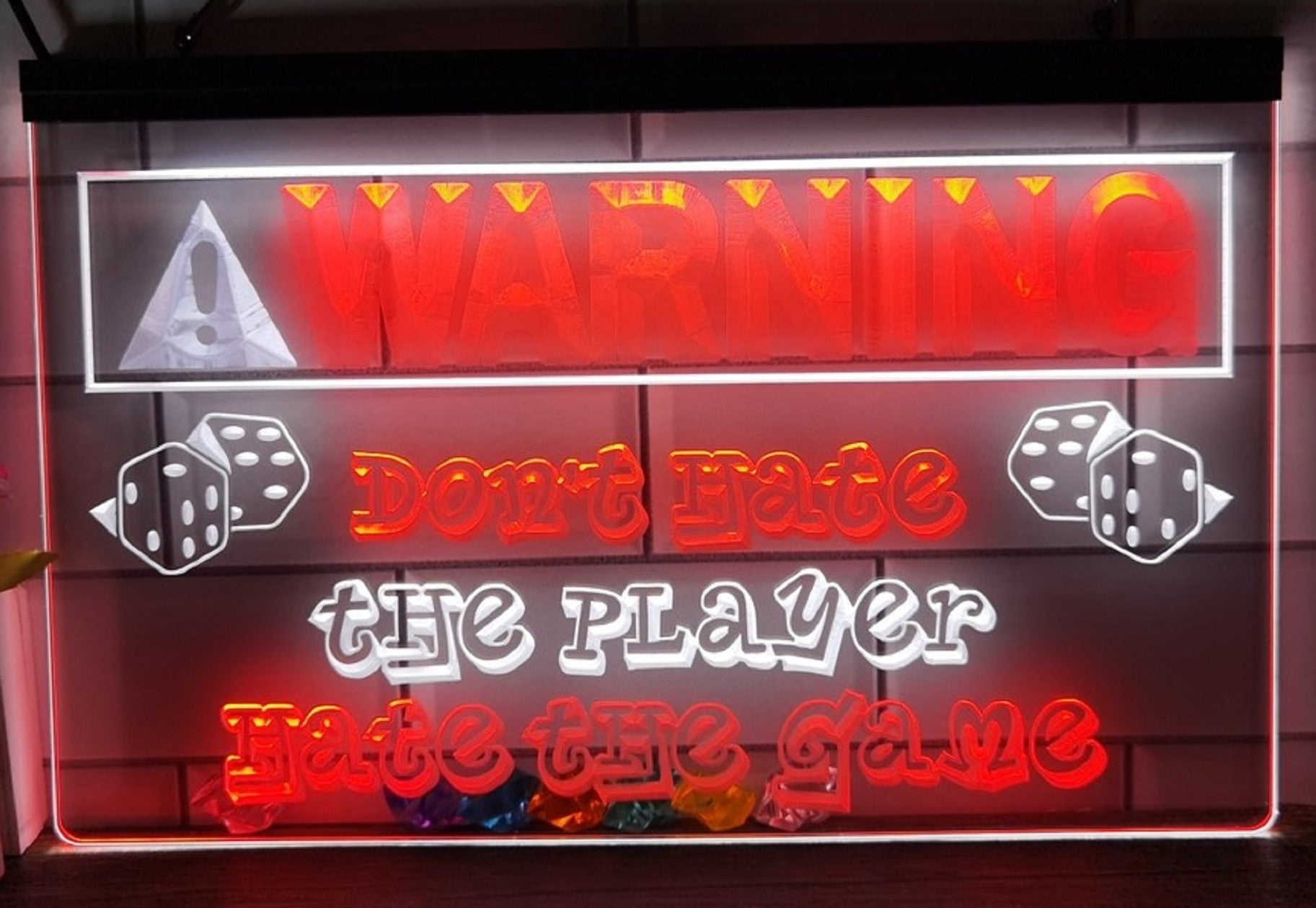 Warning Don't Hate The Player Led Neon Sign Dual Color Wall Hanging Or Desktop Decor