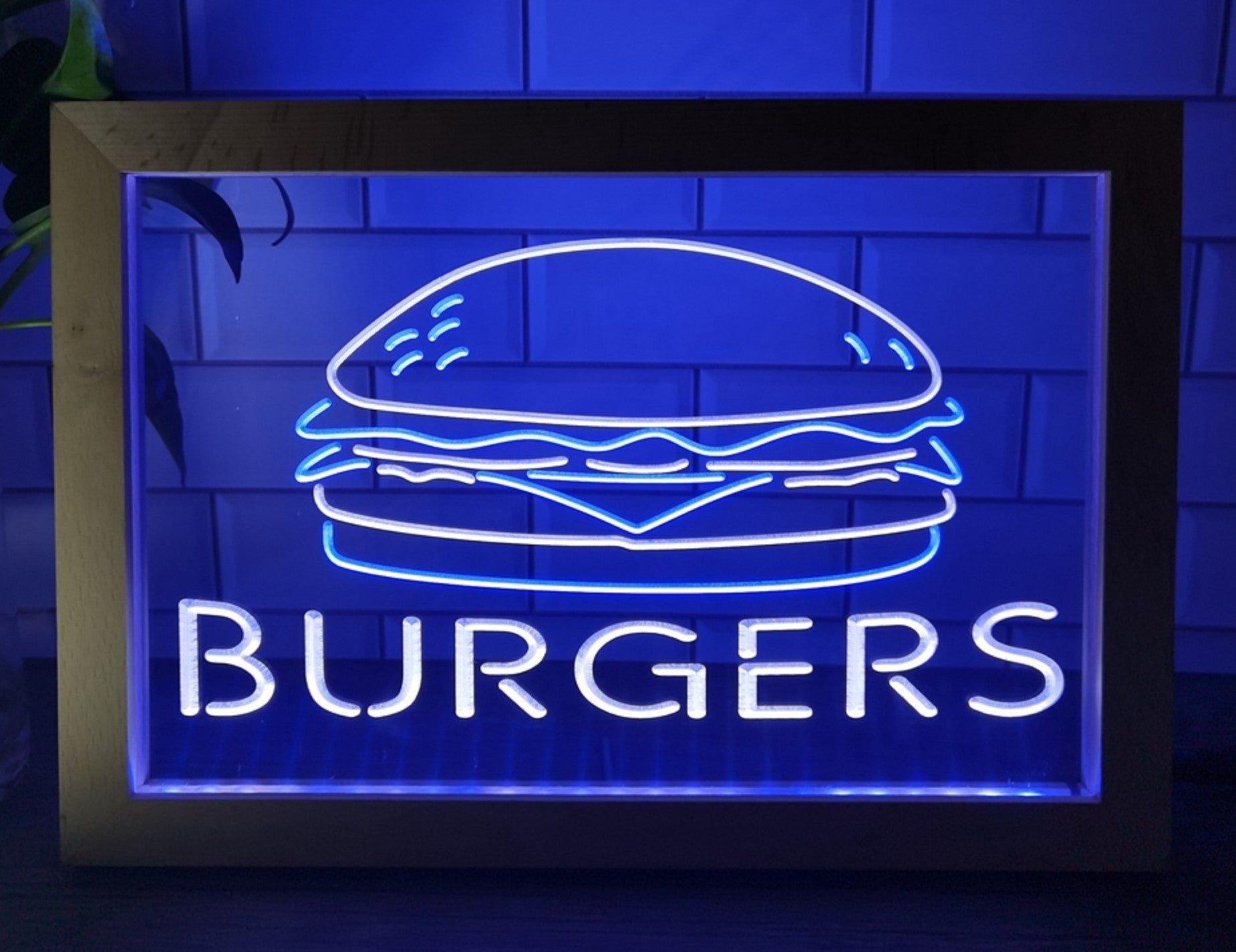 Burgers Sandwiches Led Neon Sign Framed Kebab Burger Restaurant Decor