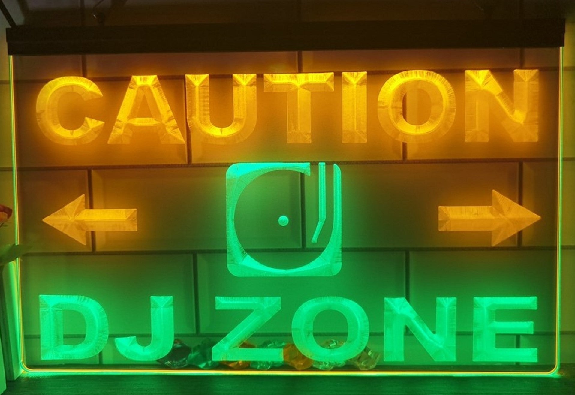 Caution DJ Zone Led Neon Sign Dual Color Music Room Audio Recording Studio Decor