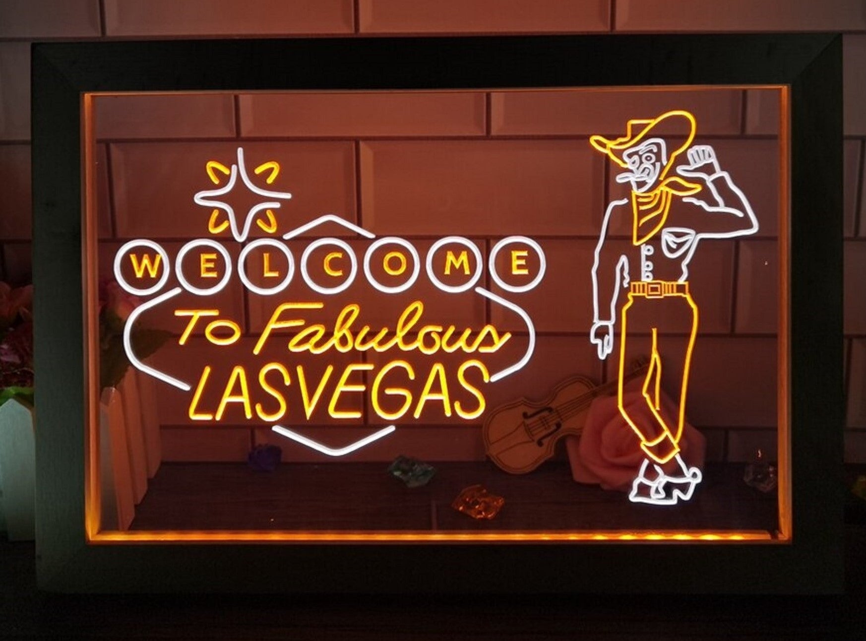 Cowboys Welcome To Fabulous Las vegas Led Neon Sign Framed